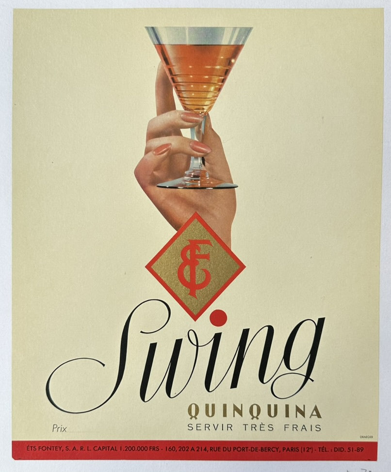 Swing Quinquina, a type of quinquina aperitif. Quinquina is a wine-based aperitif flavored with quinine, often consumed before a meal.