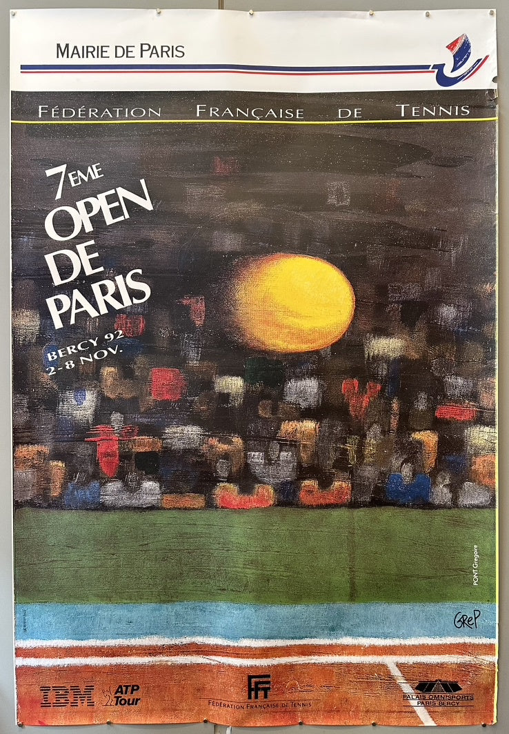 This poster promotes the 7th edition of the Paris Open (7eme Open de Paris), a professional tennis tournament held in Bercy, Paris.
