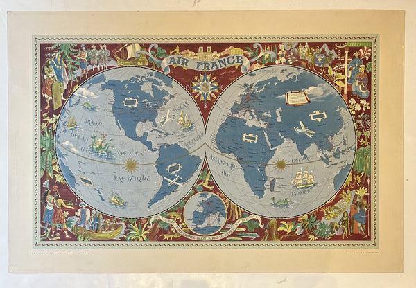 Air France 1952 World Map – Poster Museum