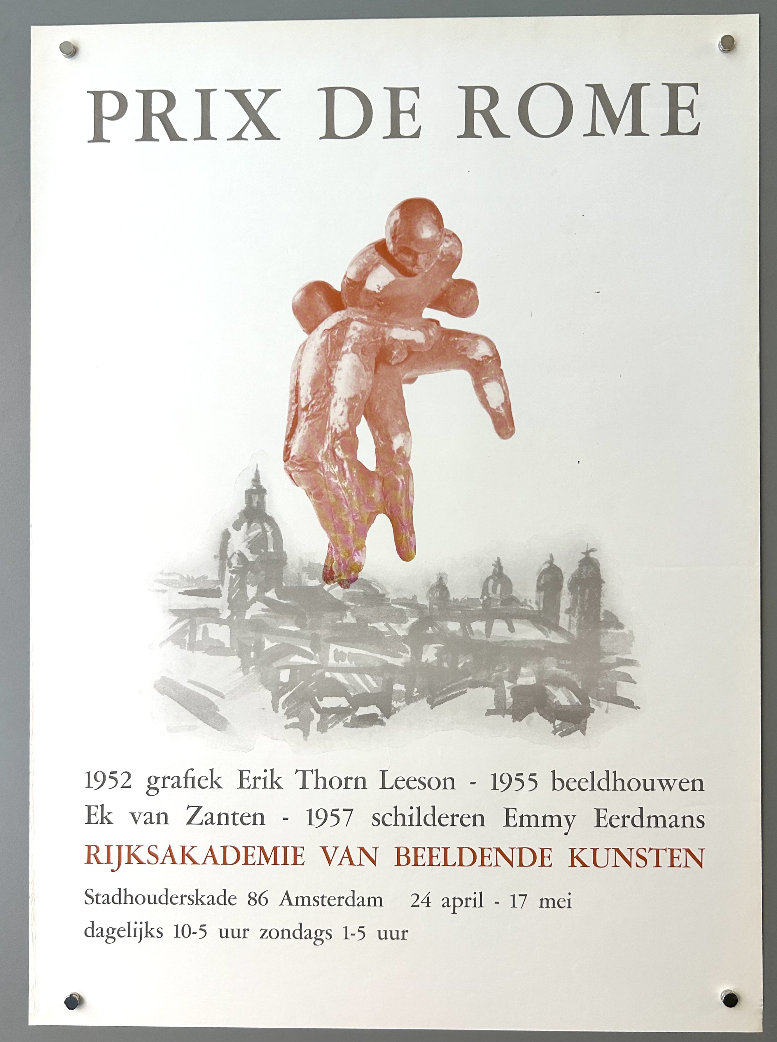 White poster with two orange figurines wrestling each other; grey text above and below.