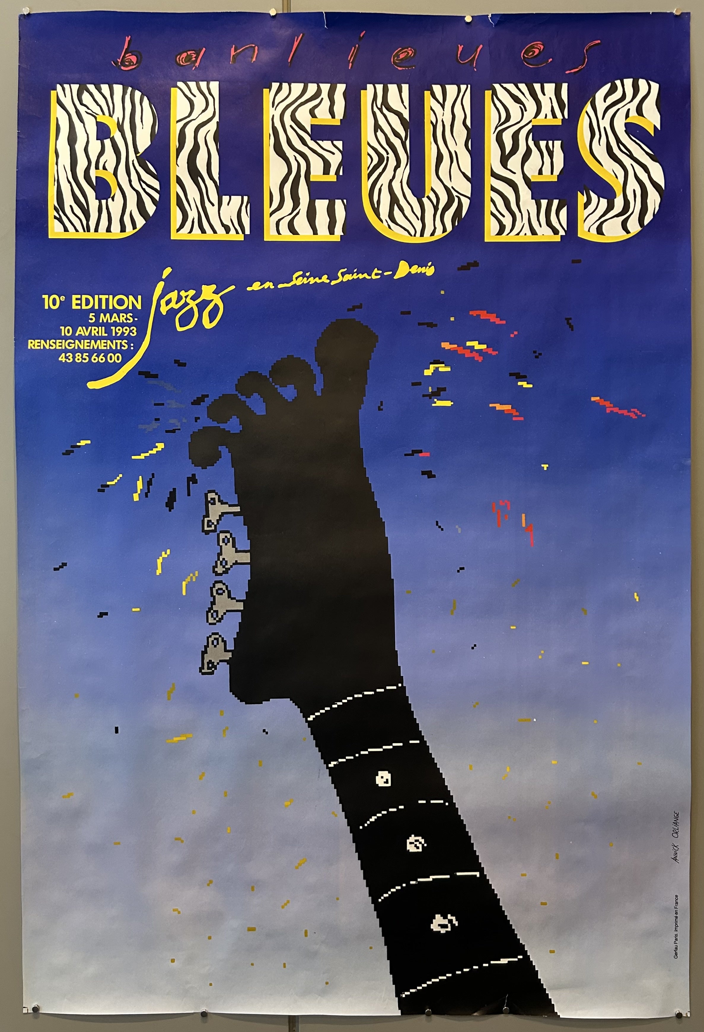 The artist of the 1993 Banlieues Bleues Festival poster is not explicitly stated on the poster itself, and a general search for "artist of Banlieues Bleues Festival poster 1993" did not yield an immediate answer in the provided search results.