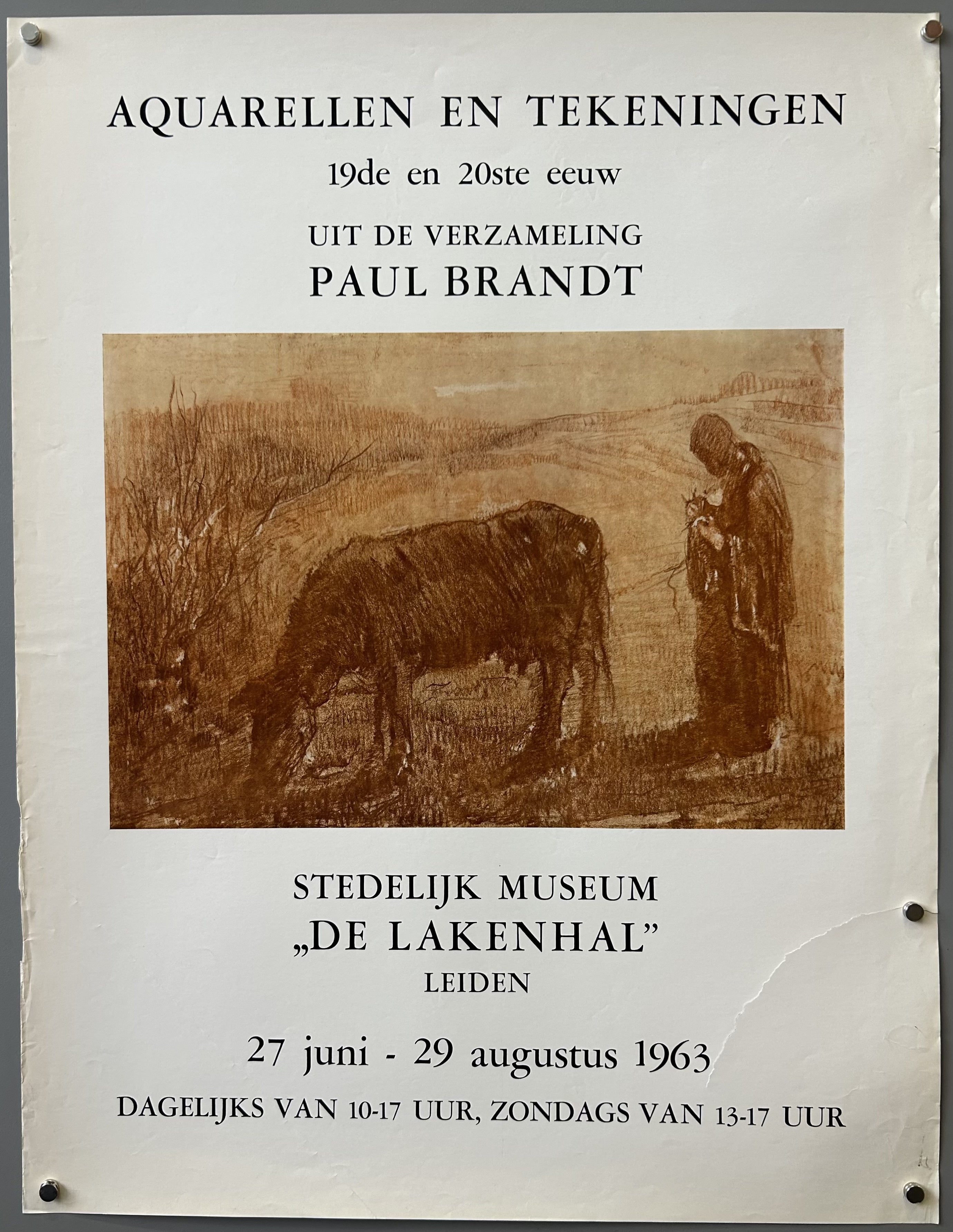 Exhibiton for waterclors and drawings promting paul brandt work showing his piece in the center