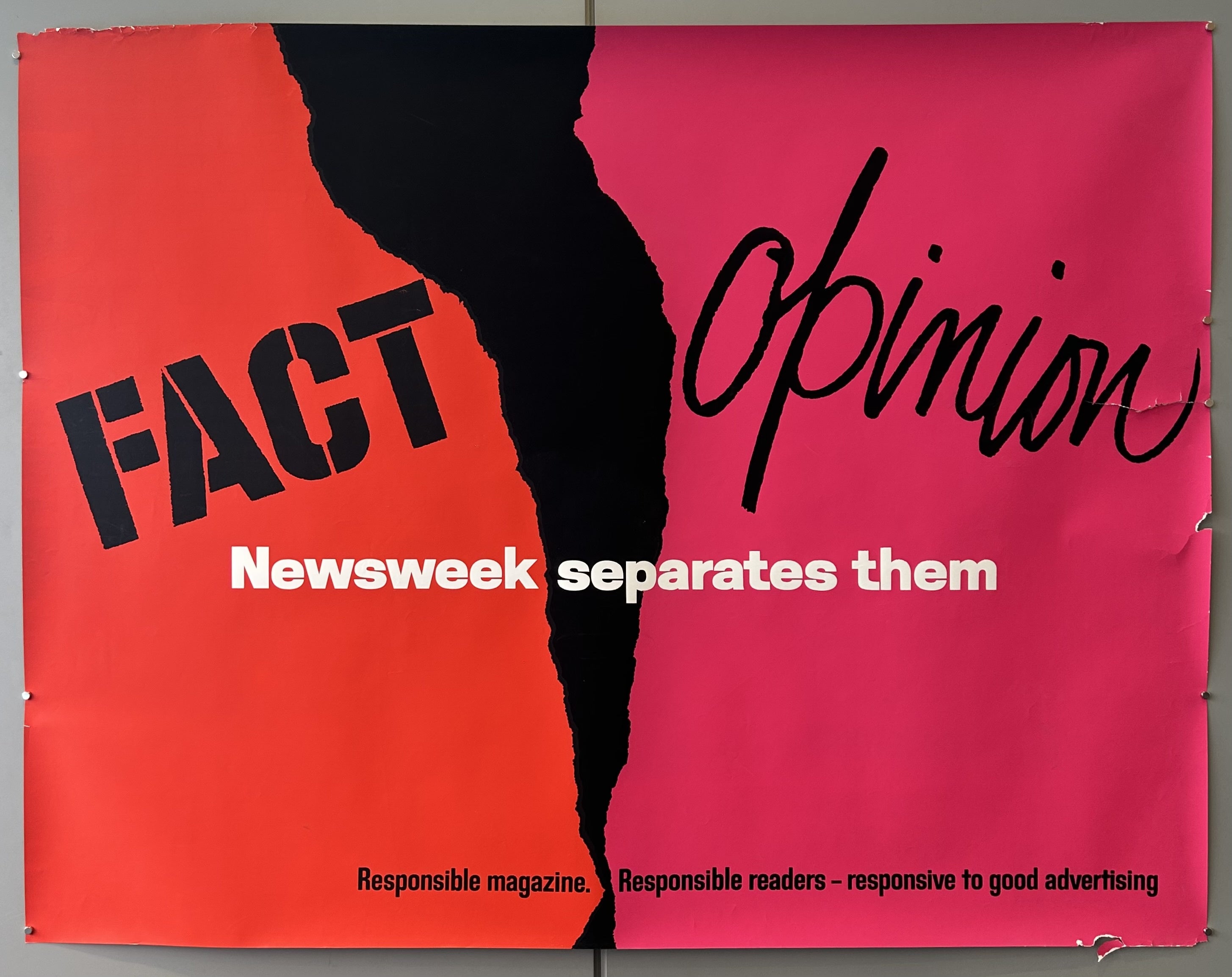 This is an original American advertising poster for Newsweek magazine from the 1970s.