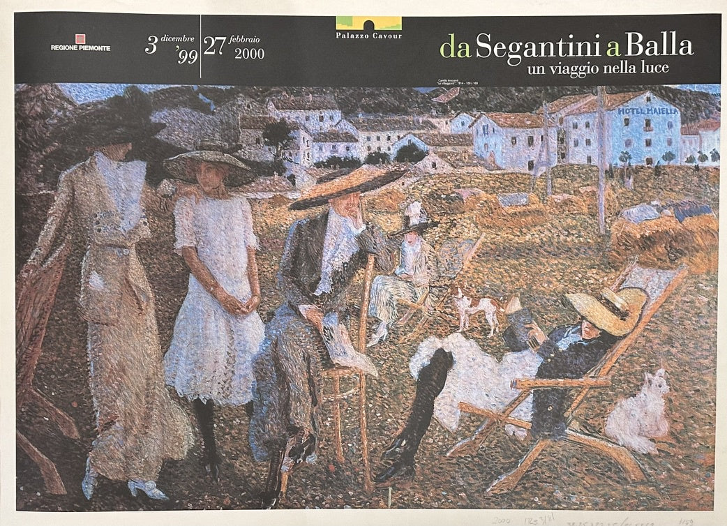 The central artwork featured on the poster is "Le Villeggianti" (The Holiday-Makers or The Cottagers) by Italian painter Camillo Innocenti (1871-1961). Innocenti was known for his post-impressionist style and for capturing scenes of the Belle Époque.