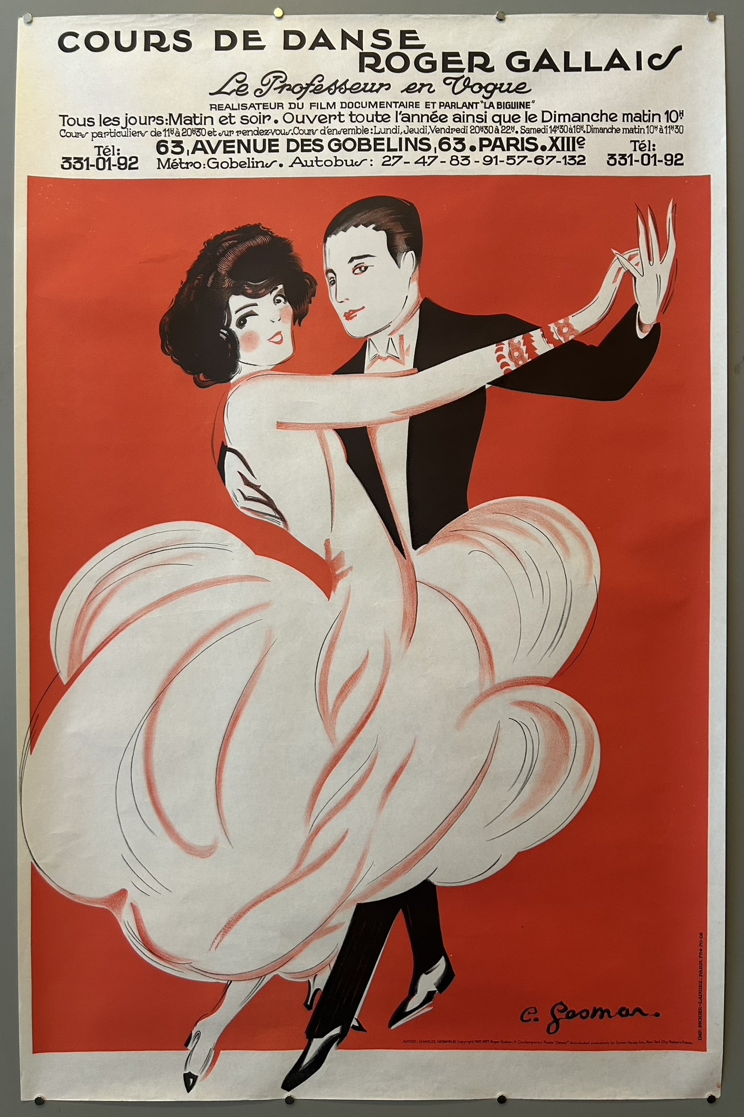 It depicts a couple dancing, likely a tango or similar ballroom dance, in a classic Art Deco style, emphasizing fluid motion and refined glamour.