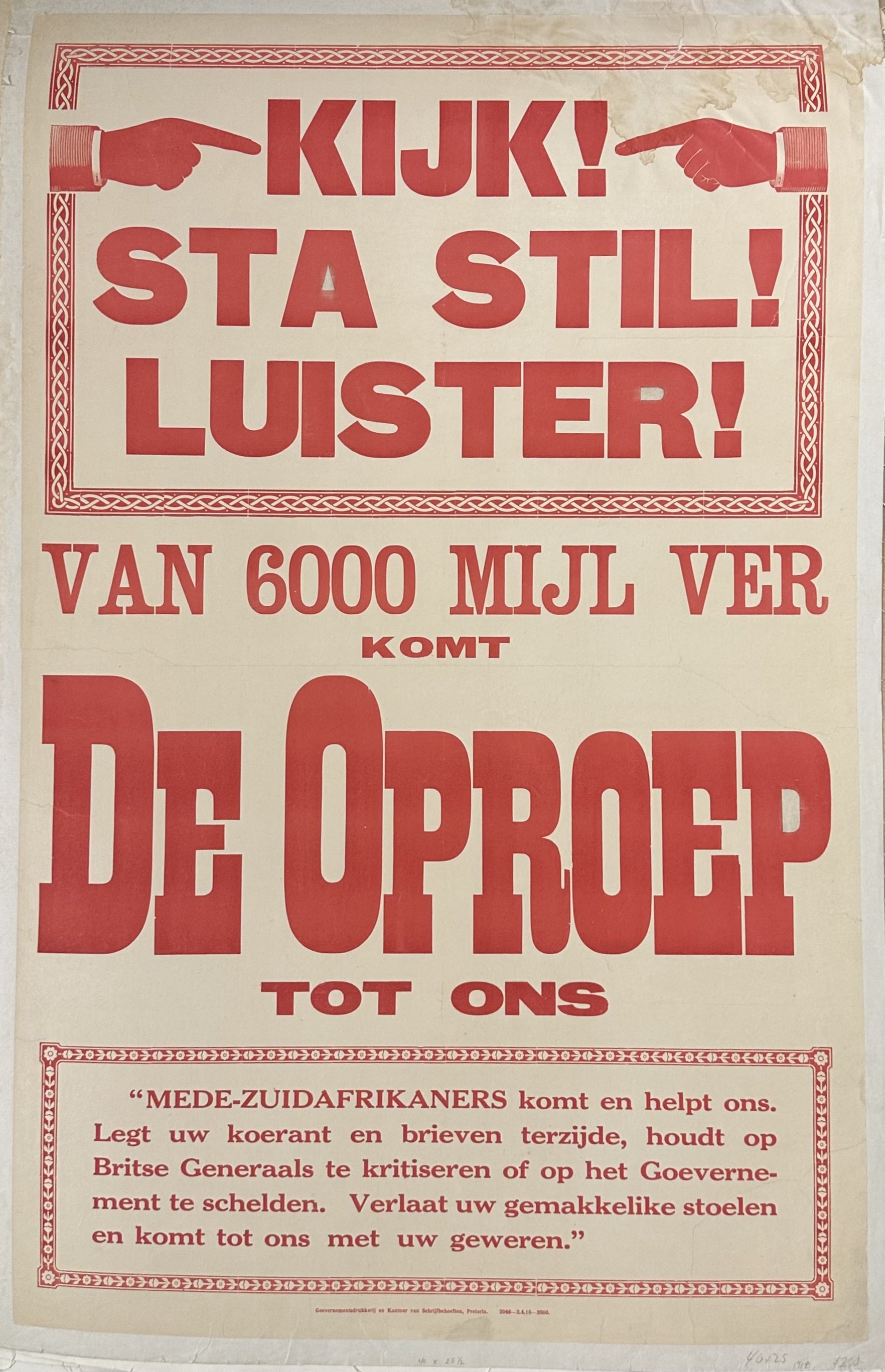 Kijk! Sta Stil! Luister! Van 600 Mijl Ver Komt De Oproep