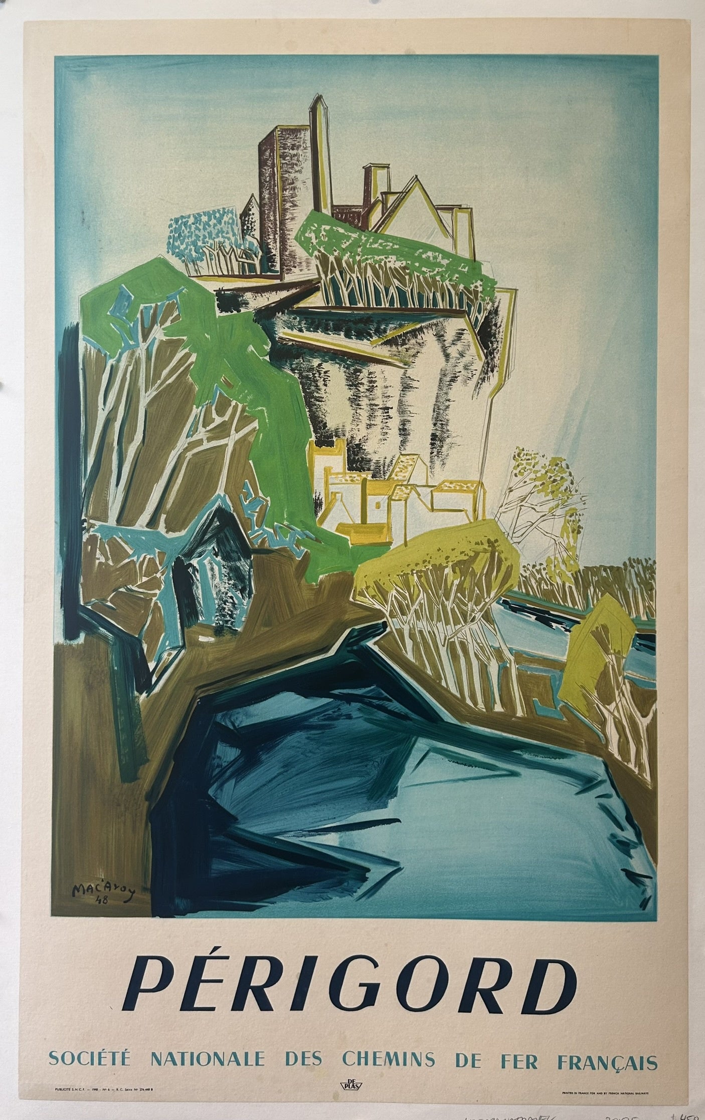 It was commissioned by the "Société Nationale des Chemins de Fer Français" (SNCF), which is the French national railway company, indicating its purpose as a travel advertisement to promote rail travel to the region.