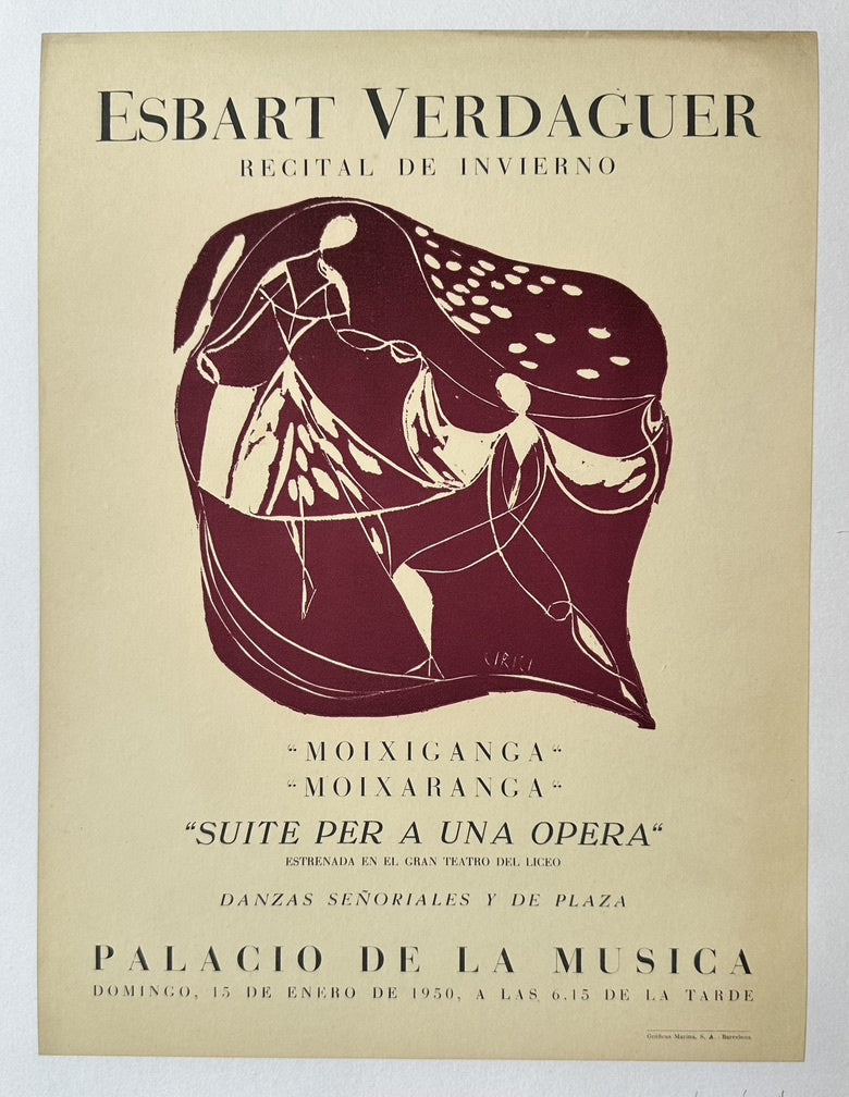 Esbart Verdaguer Recital de Invierno at Palacio de la Musica, Jan 15, 1950, featuring Moixiganga, Moixaranga, and Suite per a una Opera.