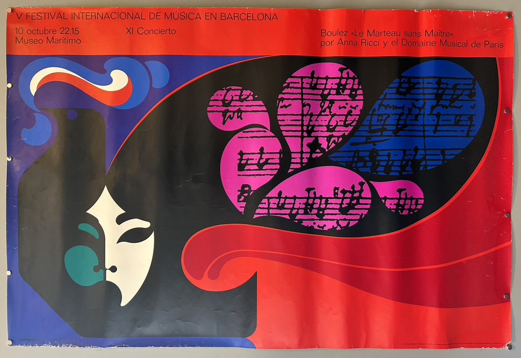 The poster advertises the "V Festival Internacional de Música en Barcelona". Search results for similar posters from the same festival indicate that this specific poster is from 1971, as seen in listings for "Festival Internacional De Musica En Barcelona. Original Poster. 1971".
