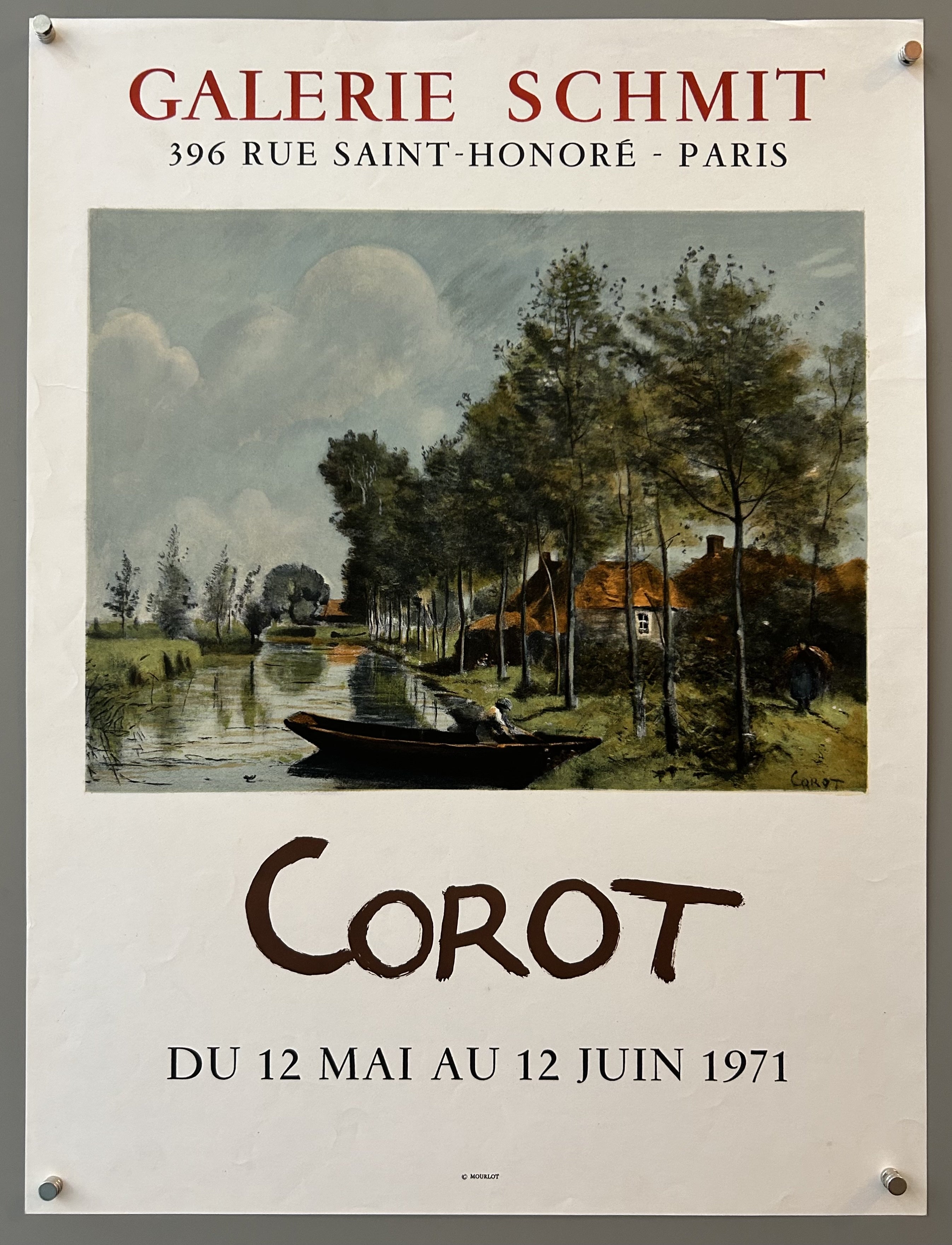 Art exhibition poster featuring white background and painting by Corot in middle.