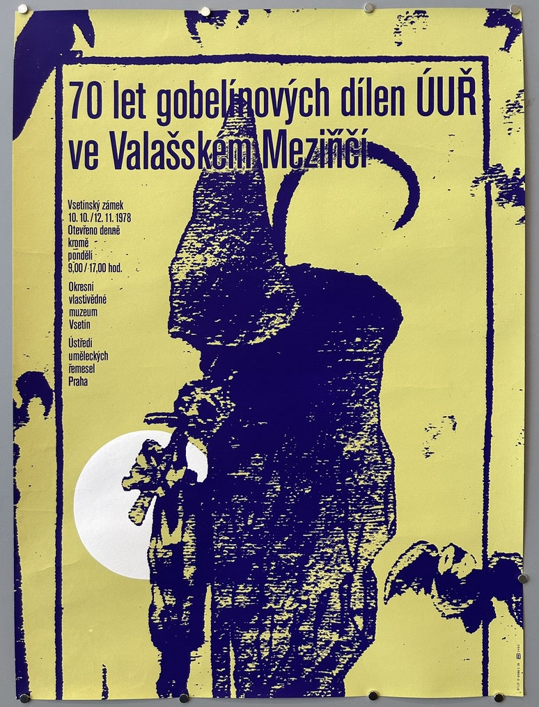 The main title mentions "70 let gobelínových dílen ÚUŘ ve Valašském Meziříčí" (70 years of ÚUŘ tapestry workshops in Valašské Meziříčí), and it also lists "Vsetínský zámek" (Vsetín Castle)