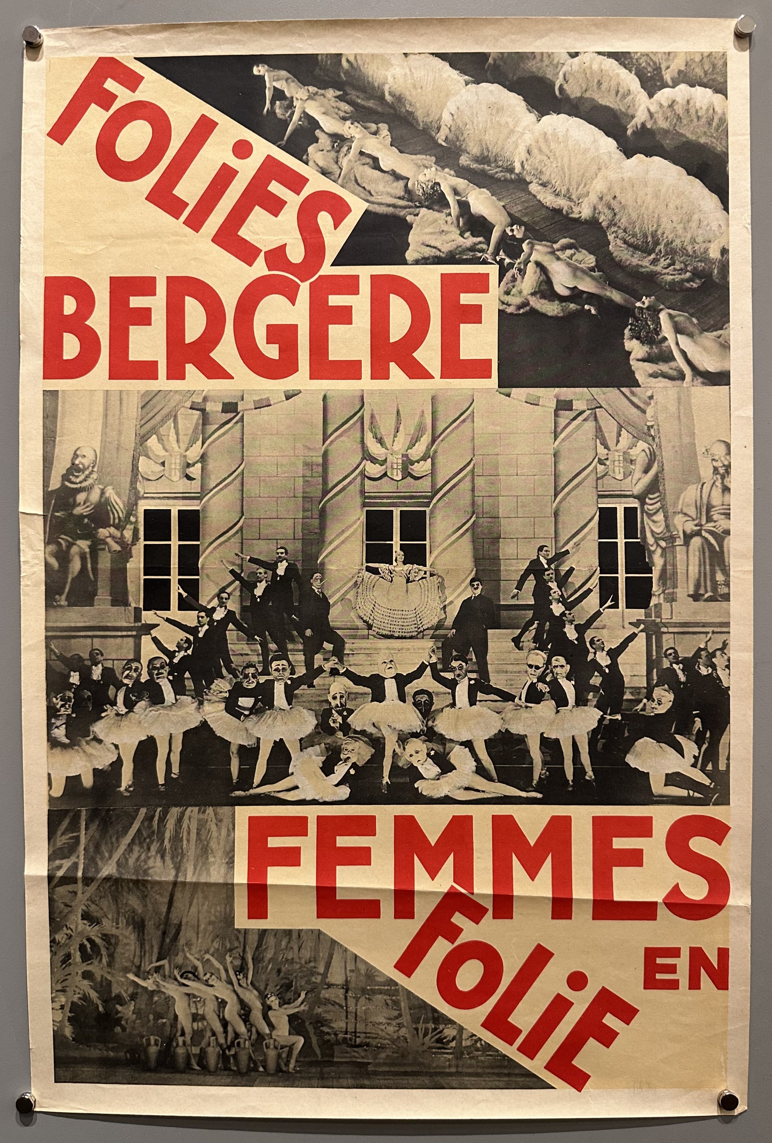 Black and white photomontage of 3 tableaux for Folies Bergere poster.