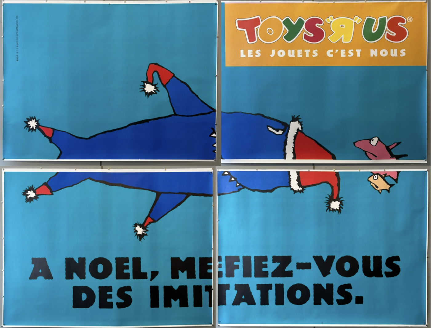 This is a vintage Toys "R" Us Christmas advertising poster from France, likely dating from the 1980s or 1990s