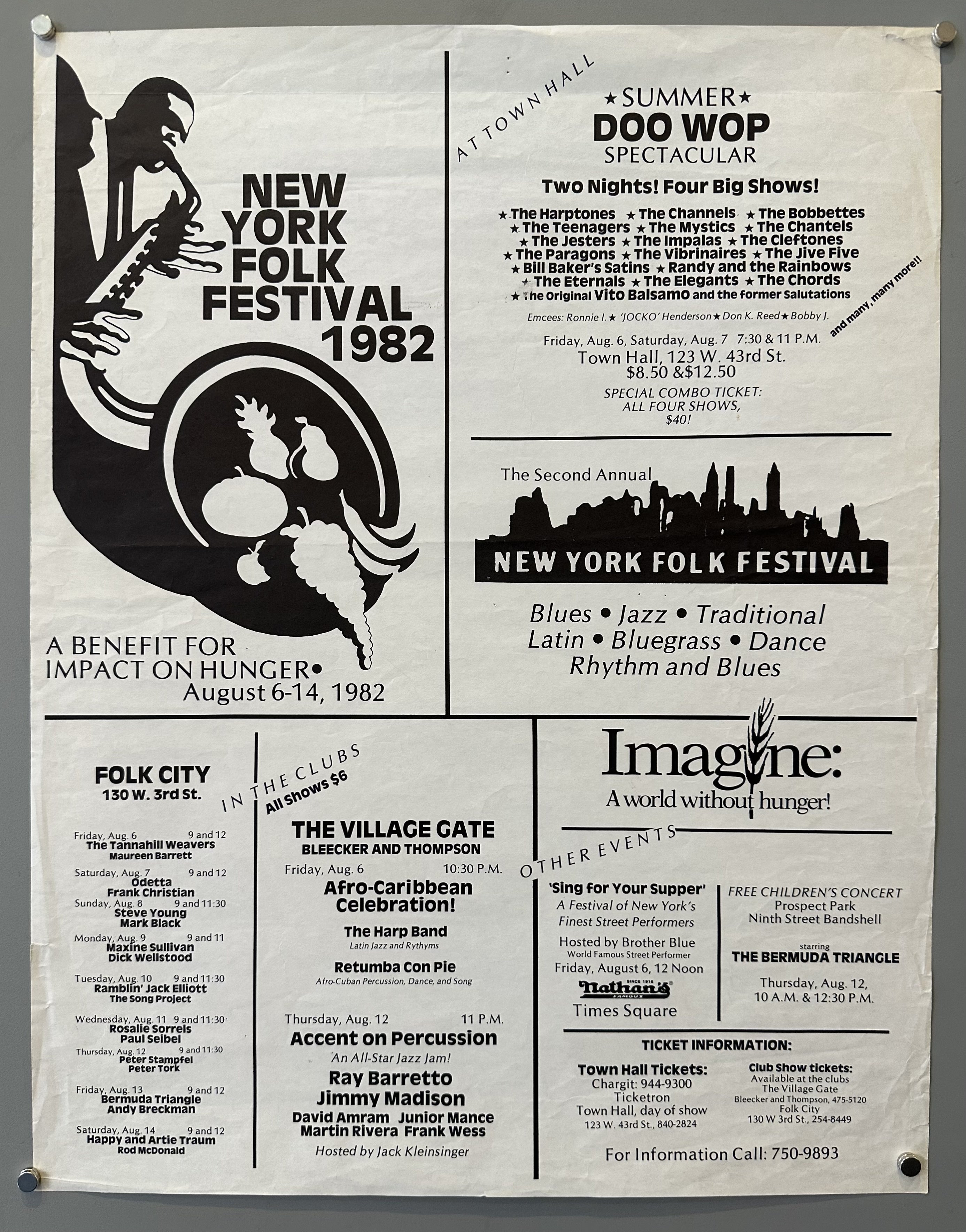 1982 New York Folk Festival and Summer Doo Wop Spectacular, along with other related events and ticket information.
