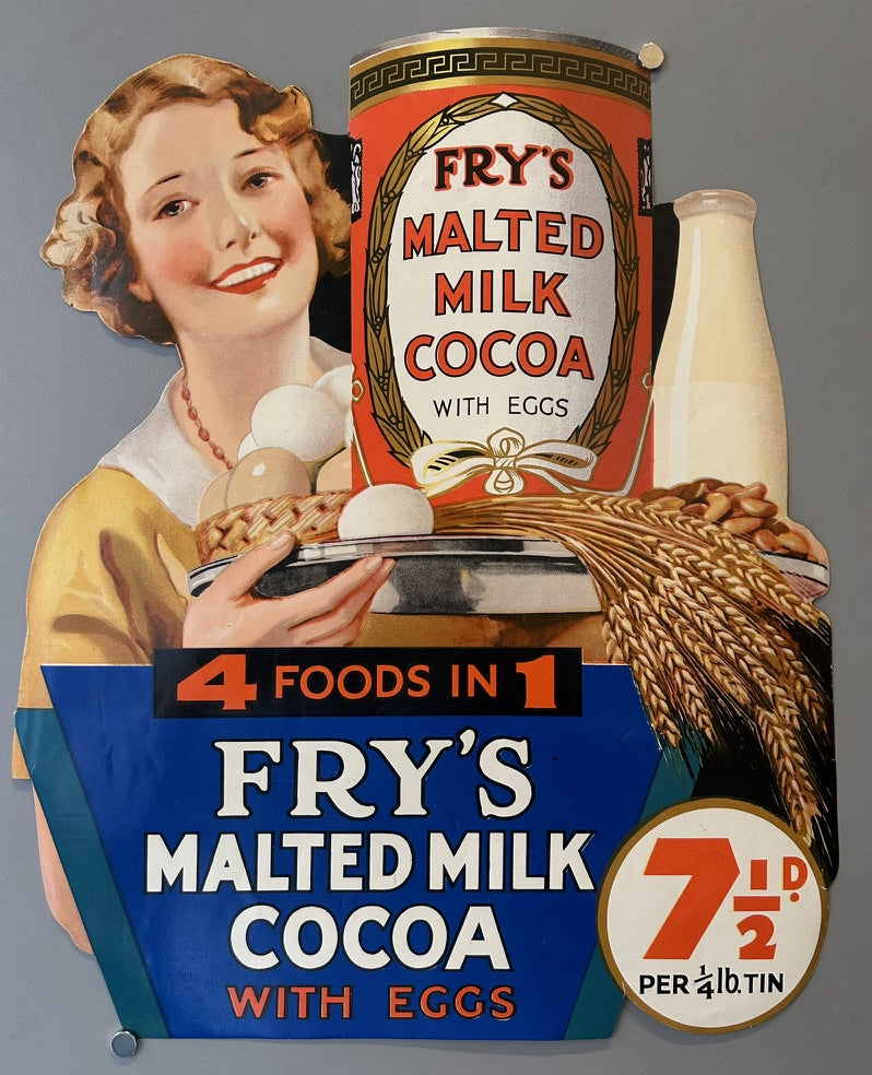 This poster is an advertisement for Fry's Malted Milk Cocoa with Eggs, specifically around the 1920s or 1930s
