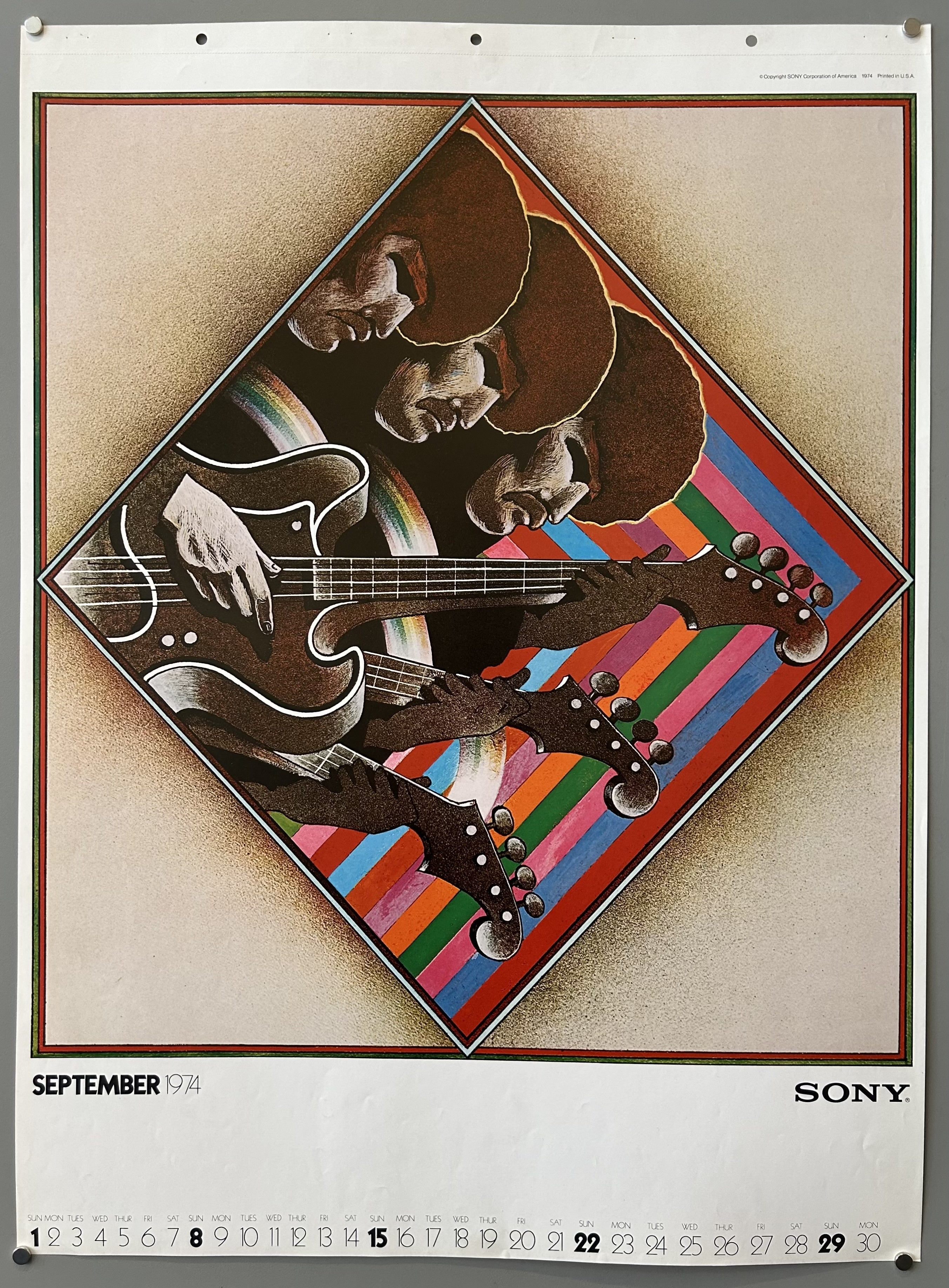guitar players against rainbow