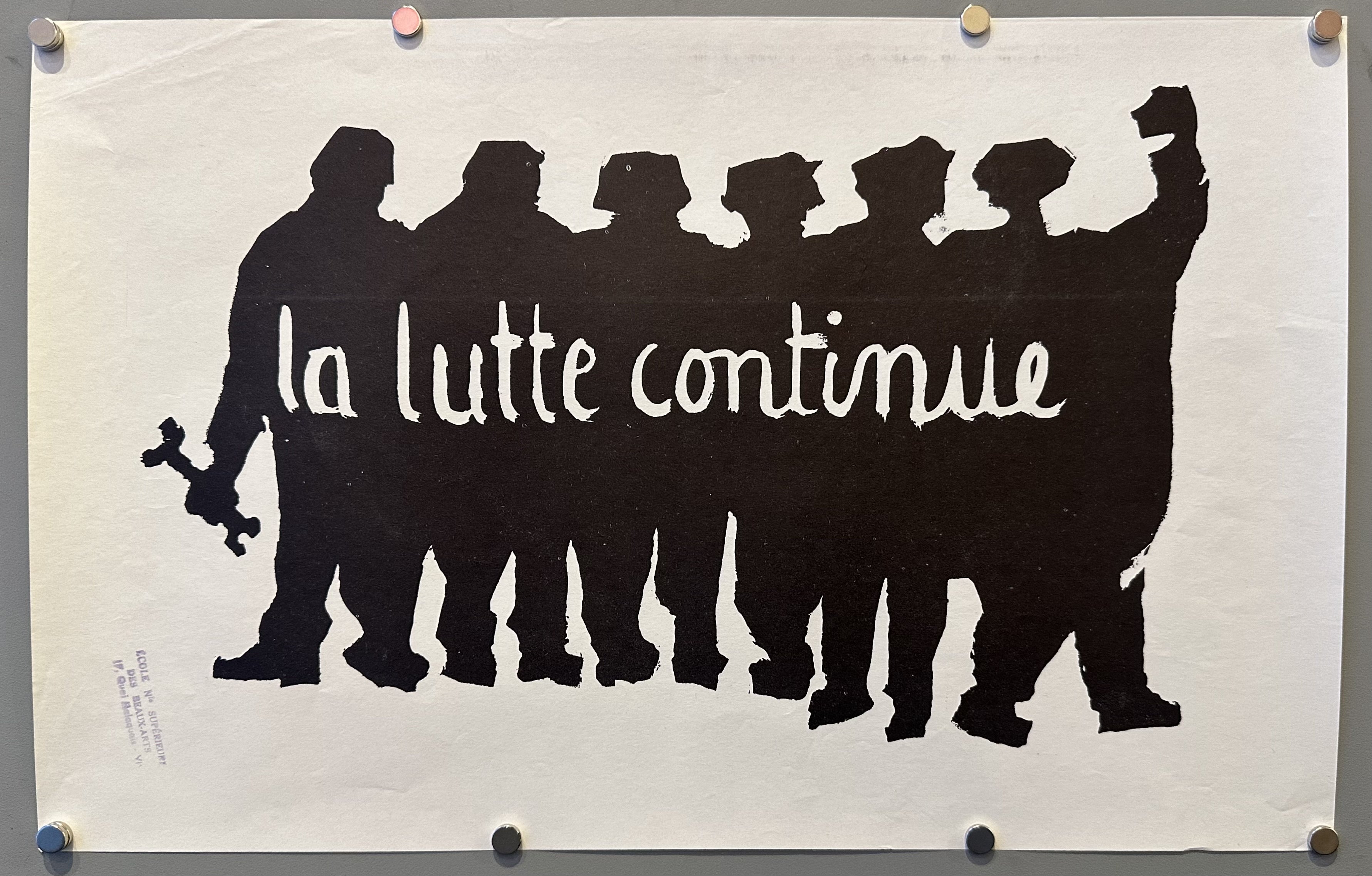 Black shadows of people standing together and holding fists up in political protest poster.