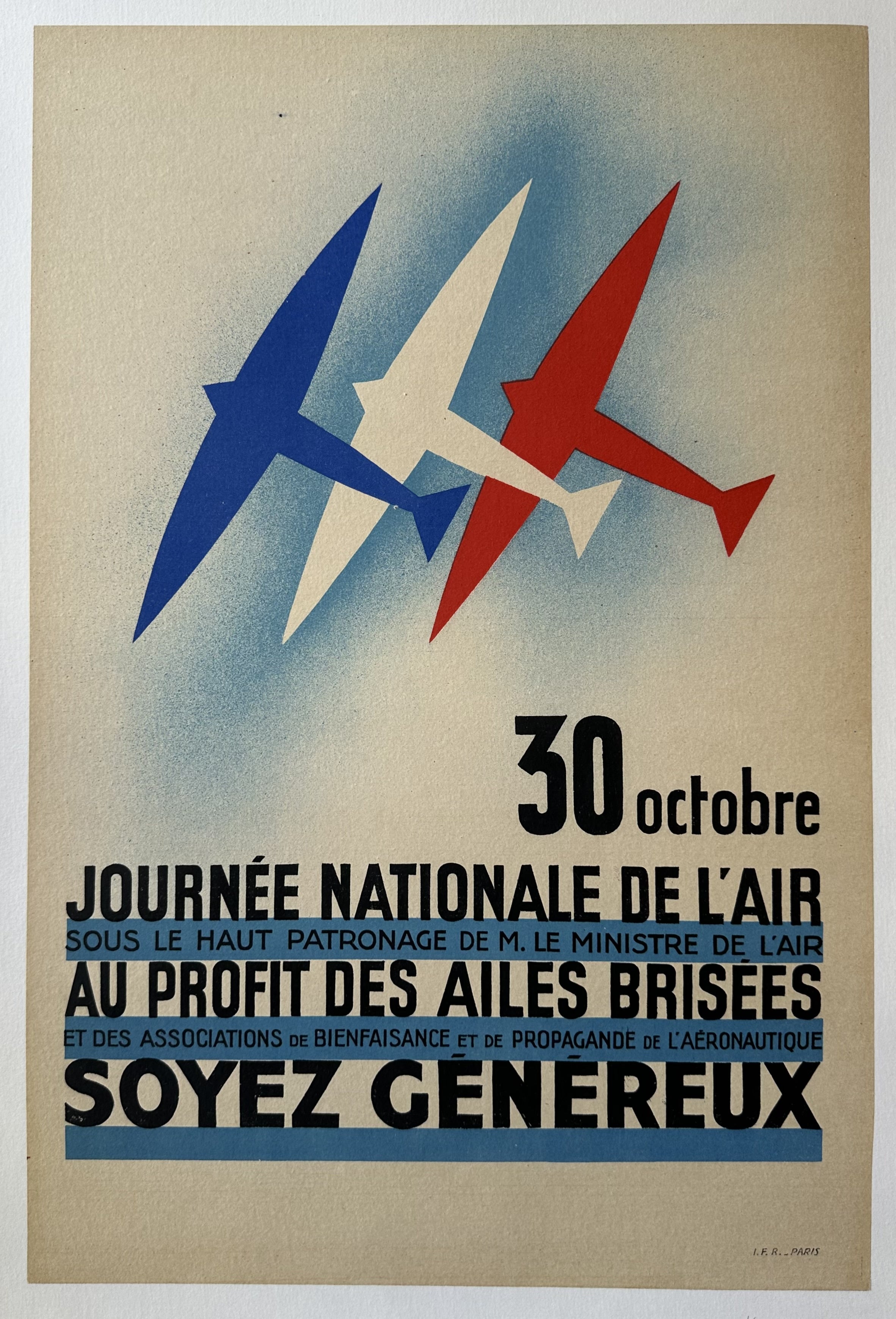 A vintage red, white, and blue design for National Air Day in France, featuring three stylized airplanes in formation.