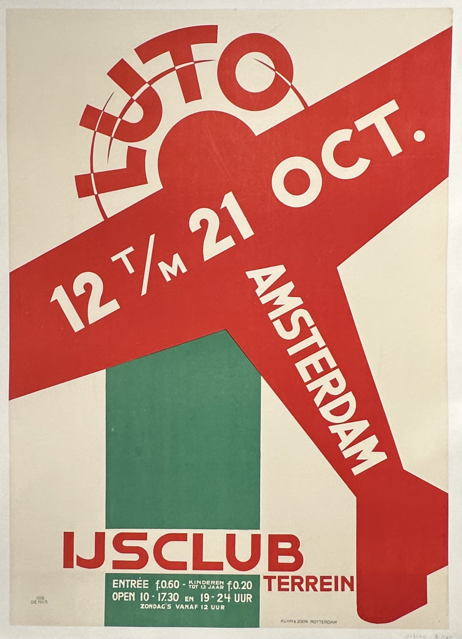 Red outline of an airplane against beige background with green landing strip underneath.