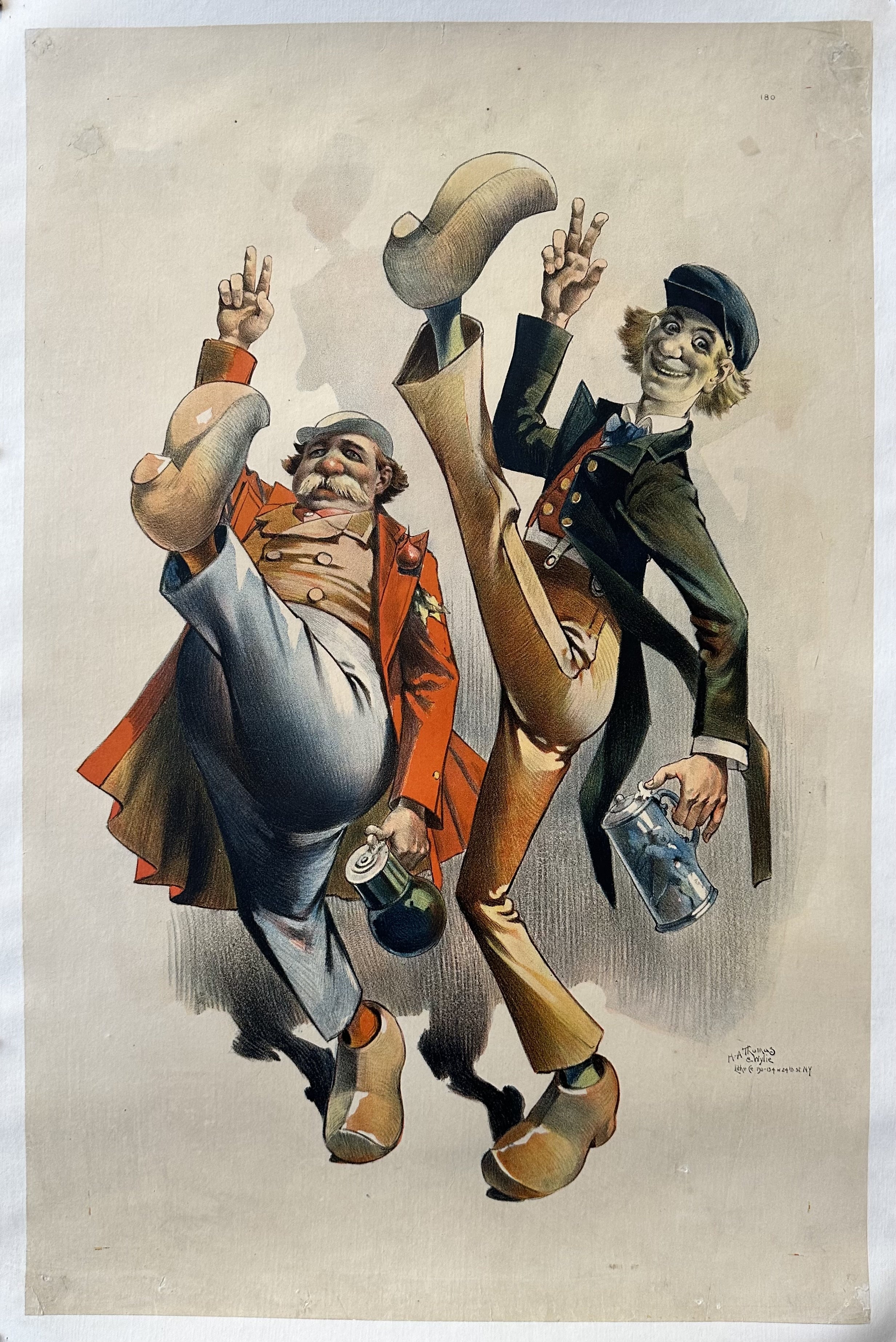 Lithograph of two men lifting their legs to do the can-can.
