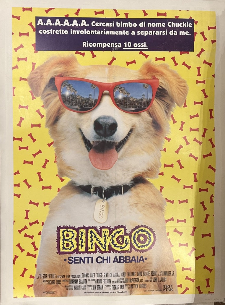 The poster prominently features the title "BINGO" and the tagline "SENTI CHI ABBAIA," which translates to "Listen Who Barks," a play on the "Look Who's Talking" film series.