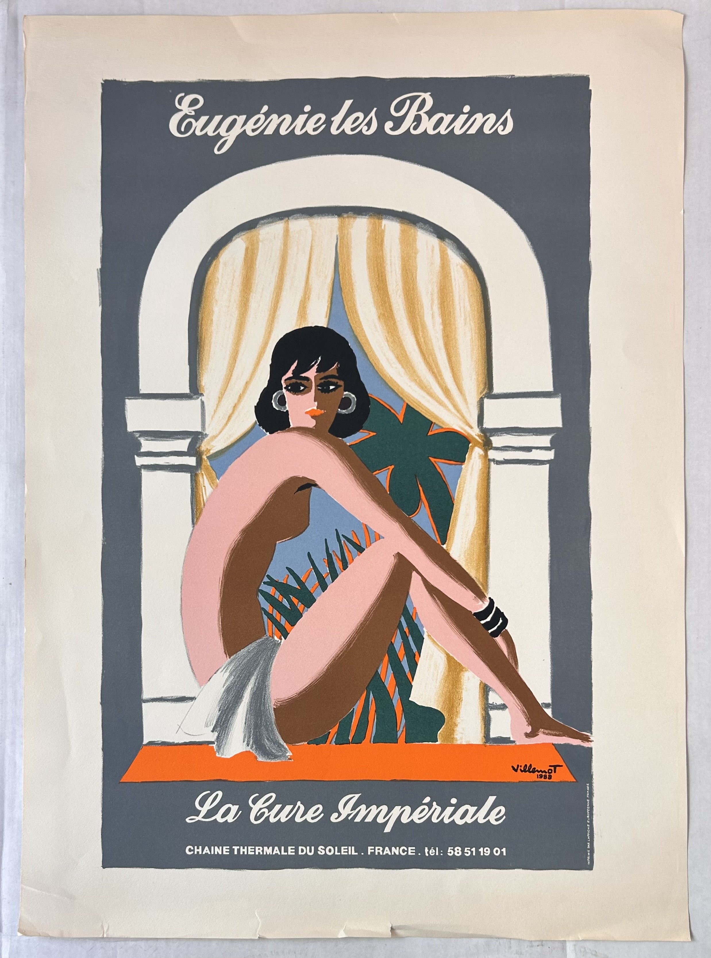 The poster exemplifies Villemot's signature style, characterized by elegance, minimalism, and evocative imagery, often depicting the beauty and style of women.