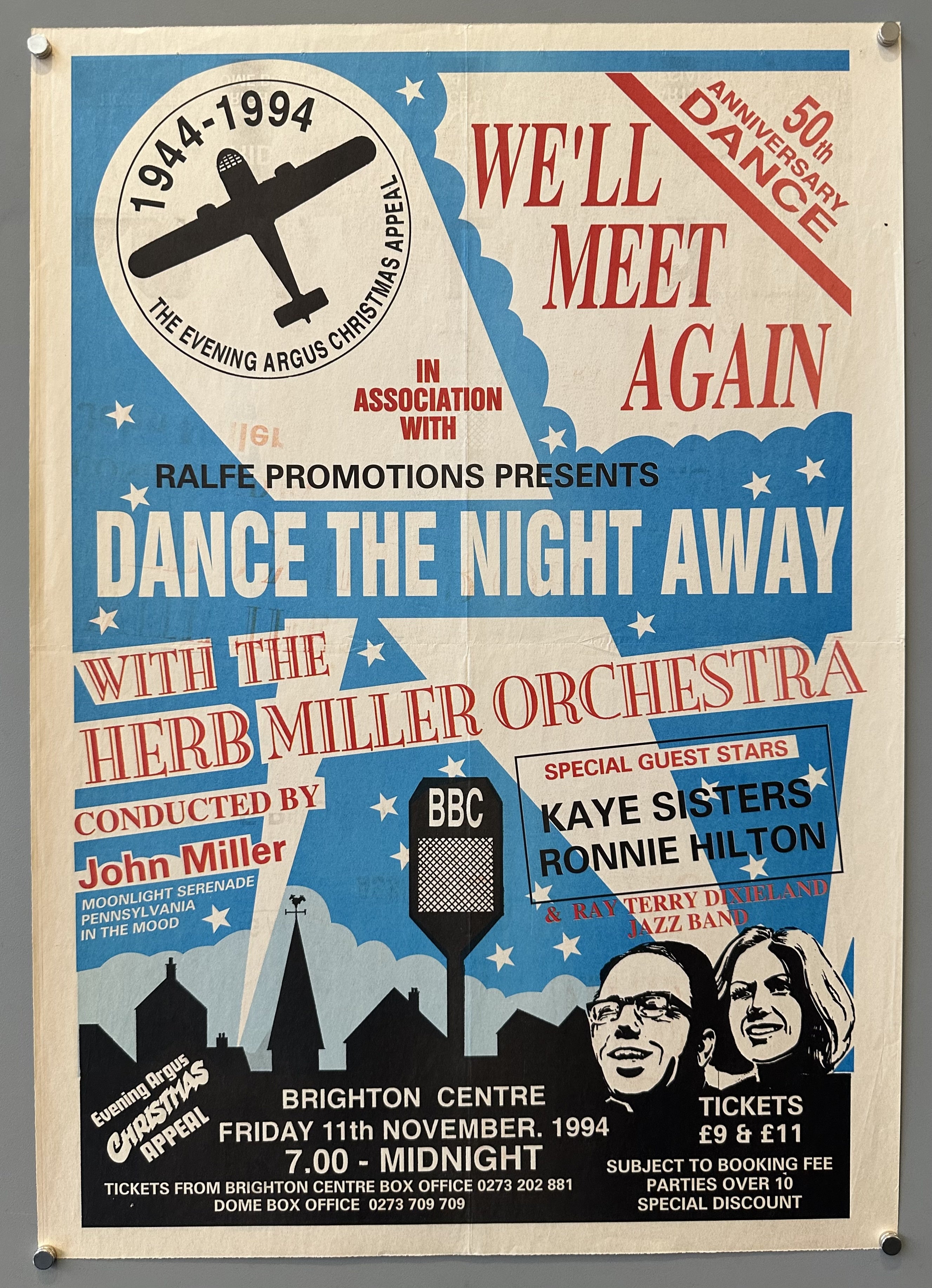 A vintage poster advertising a "50th ANNIVERSARY DANCE" titled "WE'LL MEET AGAIN" presented by Ralfe Promotions in association with The Evening Argus Christmas Appeal.