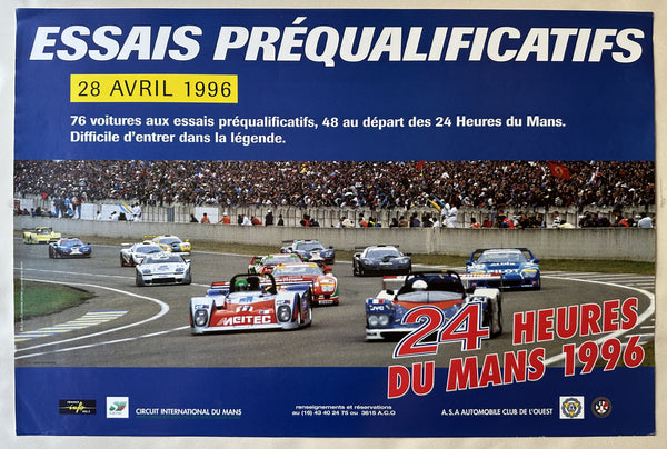 Affiche Originale 24 Heures Du Mans 1996 – Essais Préqualificatifs – Collection Années 90