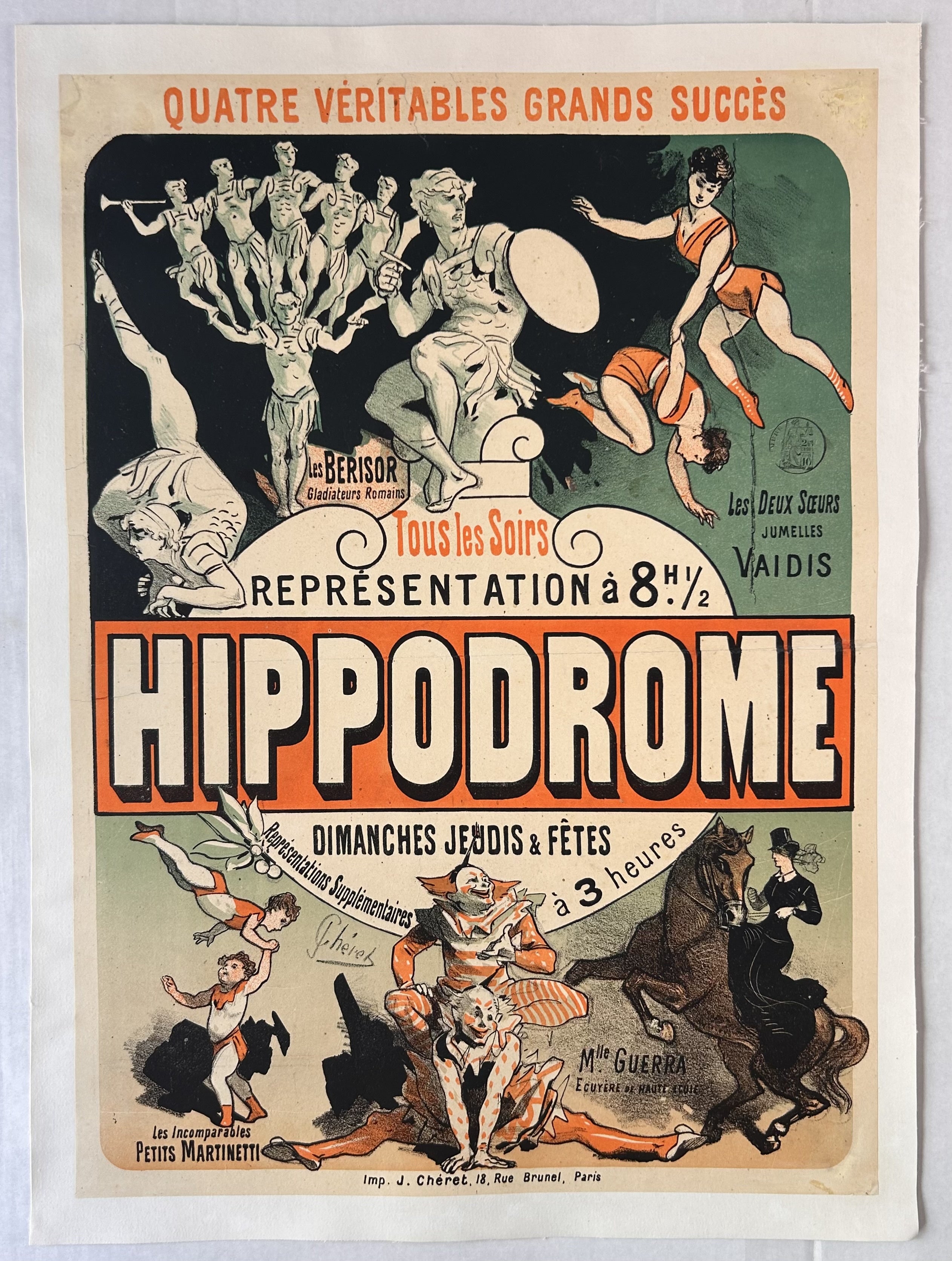 The poster is an advertisement for the Hippodrome, created by Jules Chéret in 1886. It is a notable example of French Art Nouveau and Belle Époque period art.