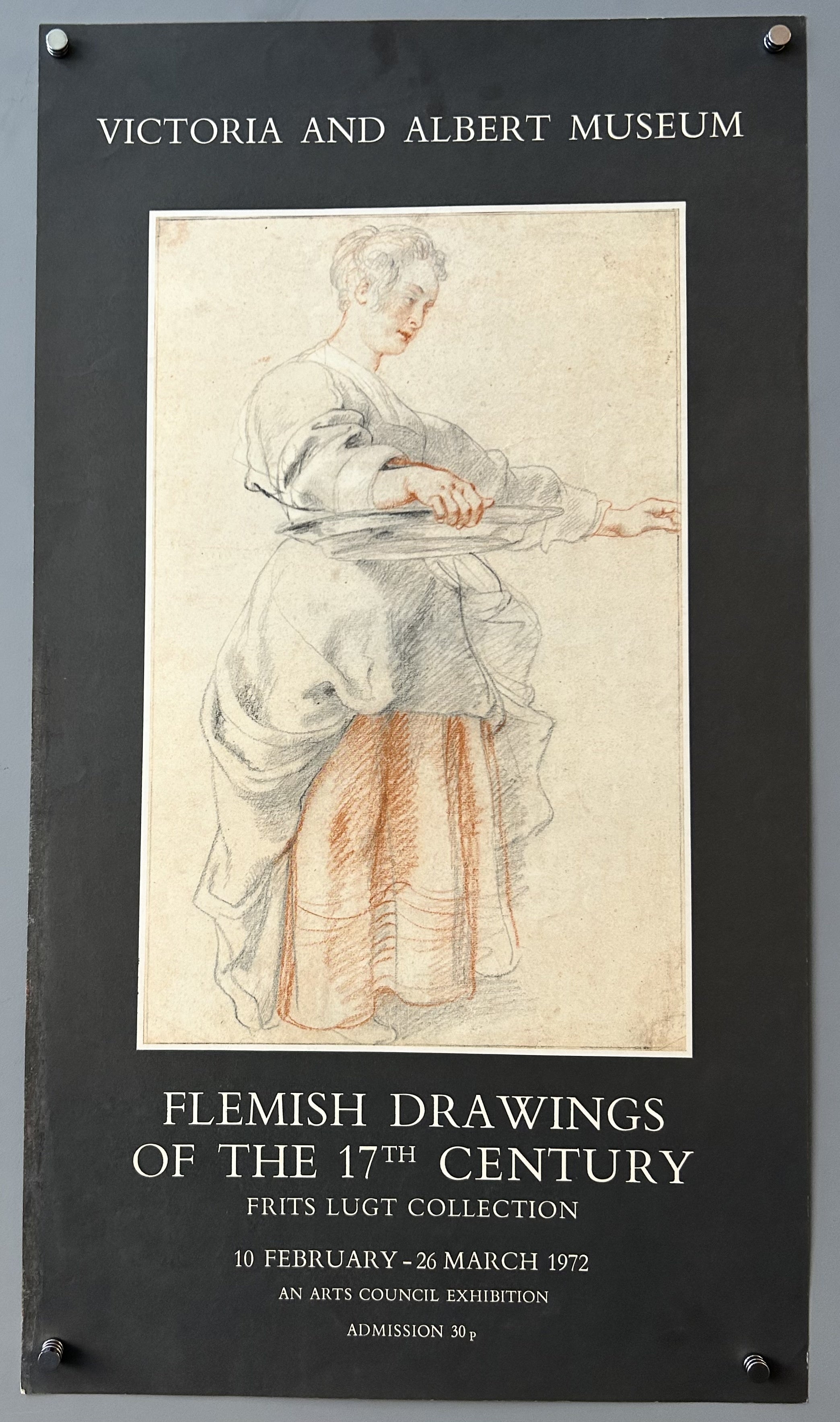 Poster with insert of Flemish painting to promote exhibition in London.