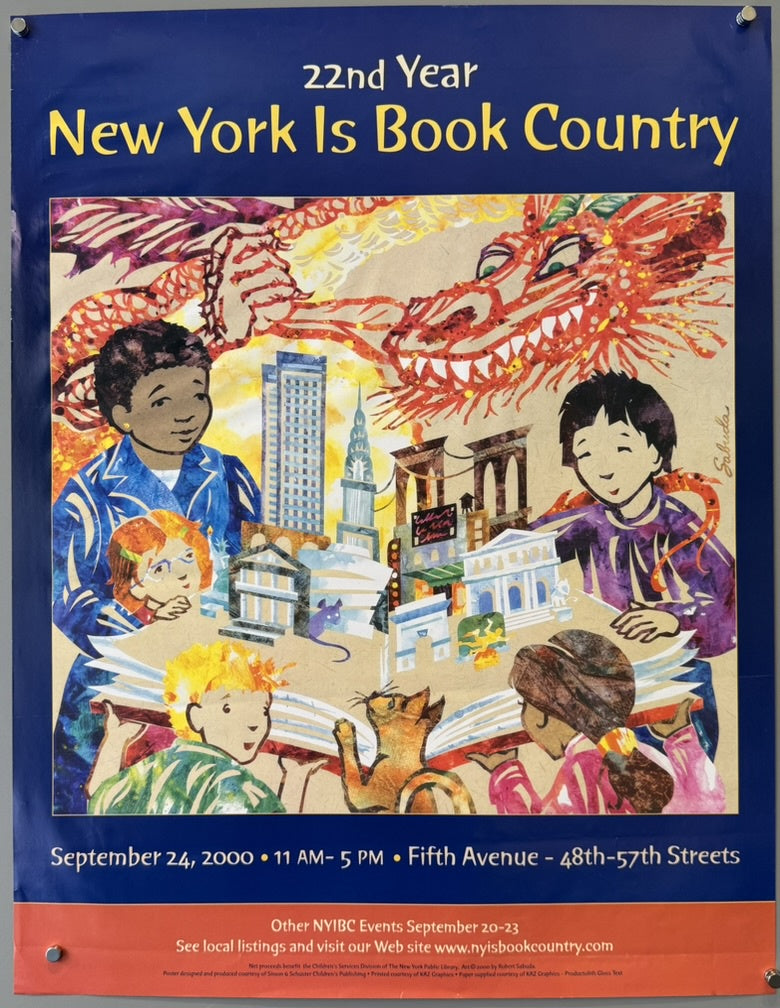 The poster's style, featuring detailed illustrations of children, cityscapes, and fantastical elements like the dragon, is consistent with Sabuda's artistic style, particularly his work in children's literature.