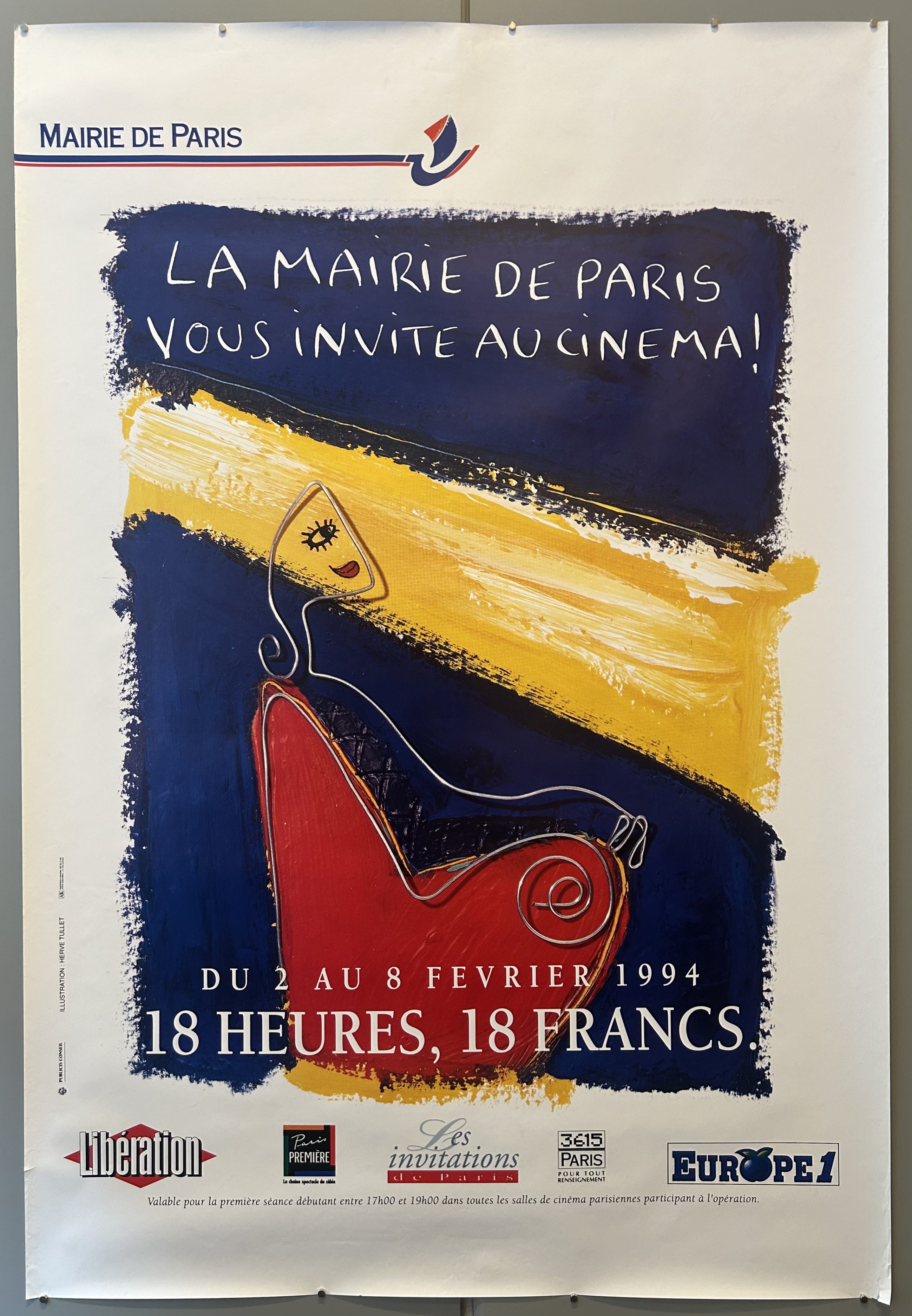 This poster is an advertisement from the Mairie de Paris (City Hall of Paris) inviting people to the cinema.