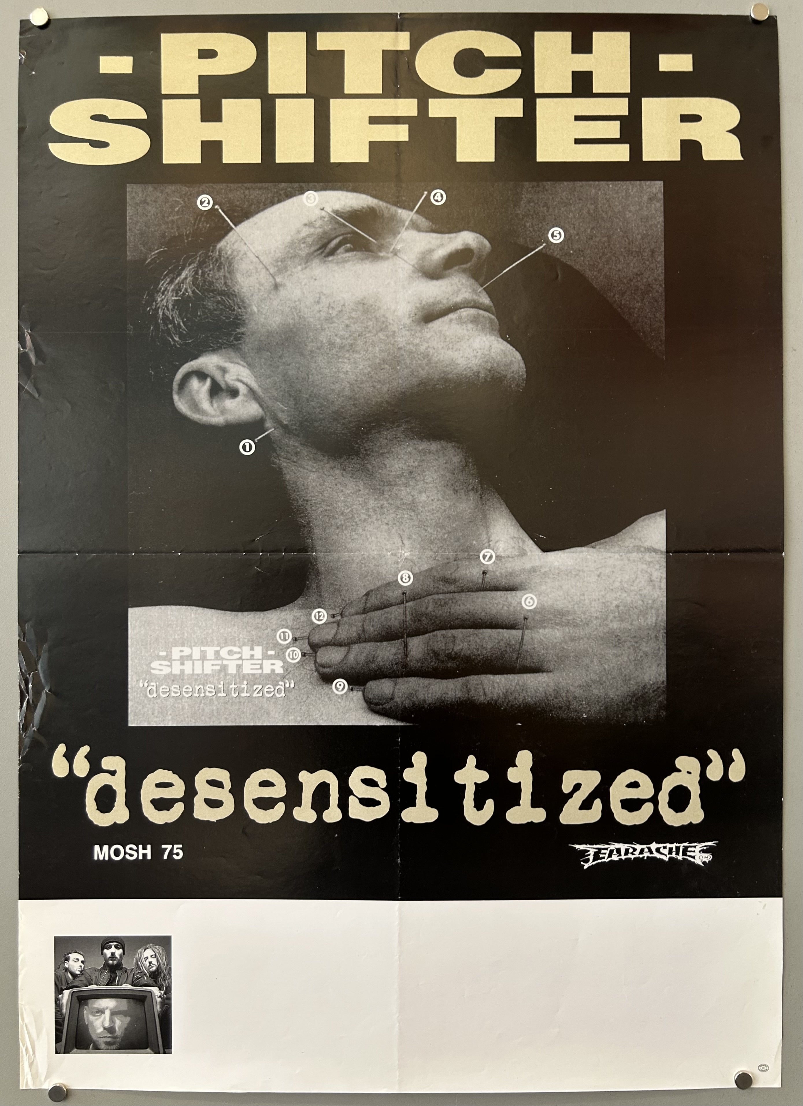 Album art for band Pitch Shifter on poster promoting their new music.