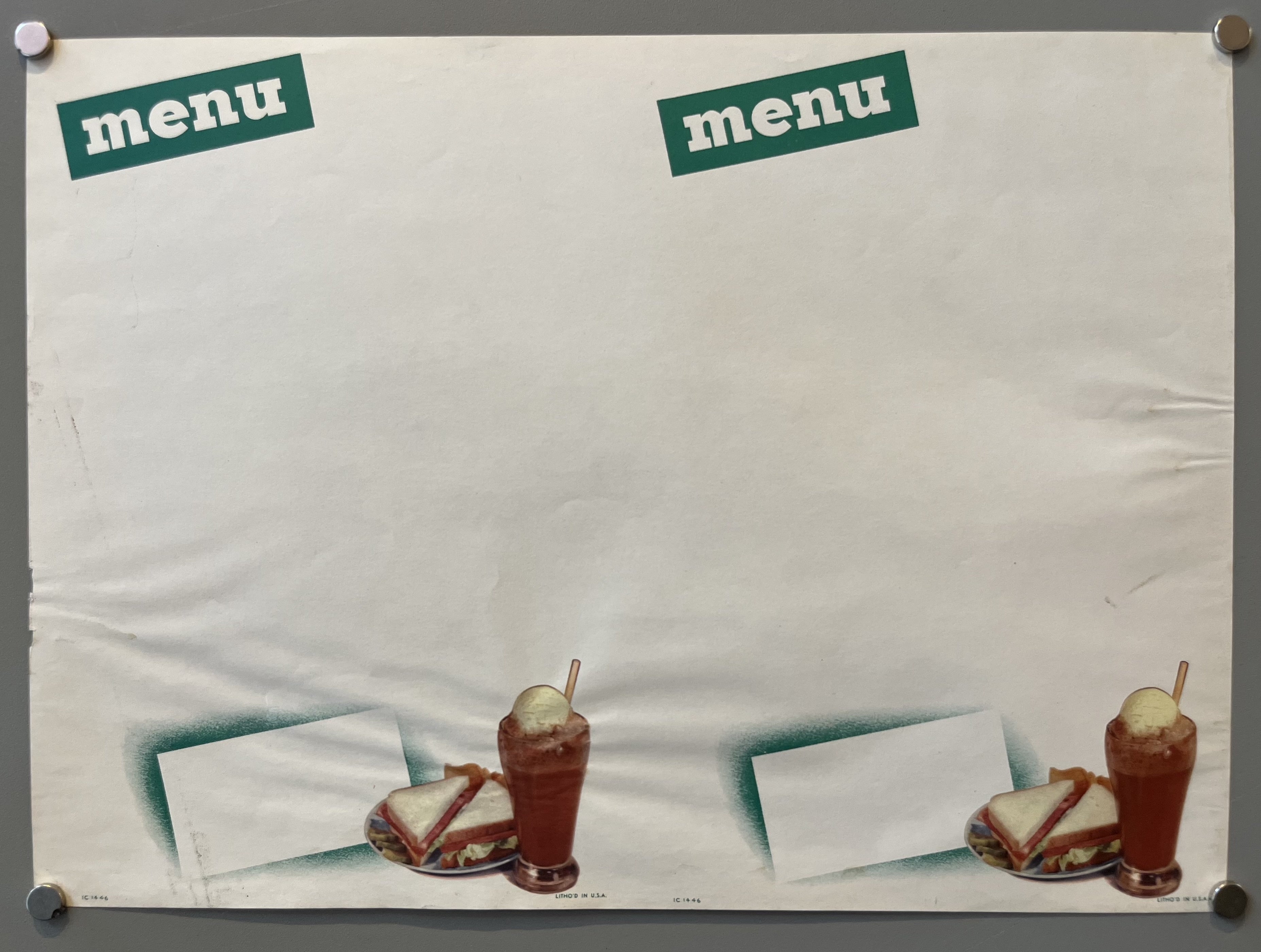 Blank Diner Menu Poster