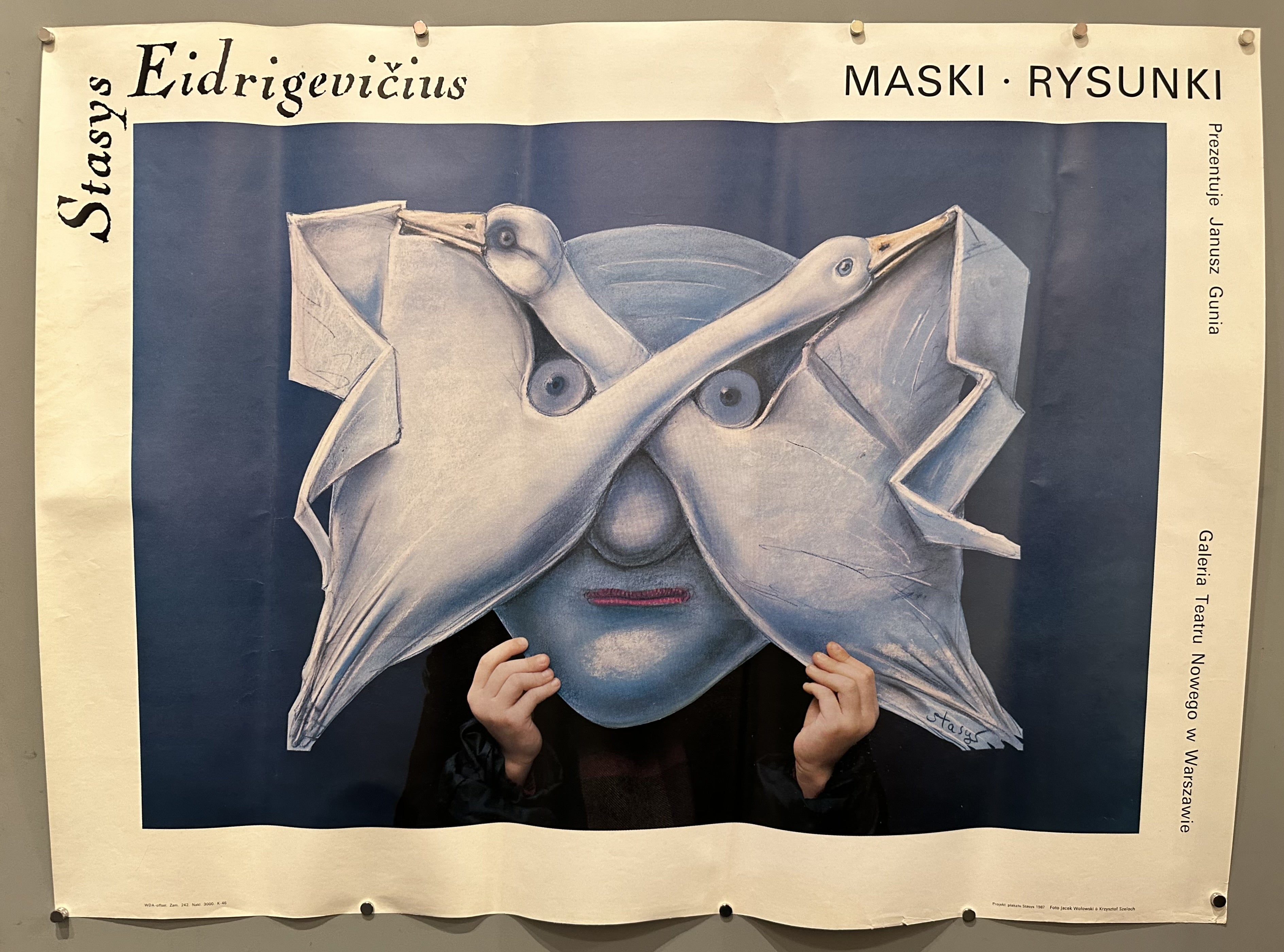 White border with a Stasys painting in the middle to promote an art exhibition in Poland.