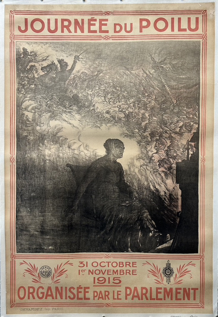 Journée du Poilu" (Day of the French Soldier or Hairy One) was a French World War I propaganda poster created in 1915, organized by the Parliament to raise funds and support for the soldiers. The term "Poilu" was a common nickname for French infantrymen during WWI.