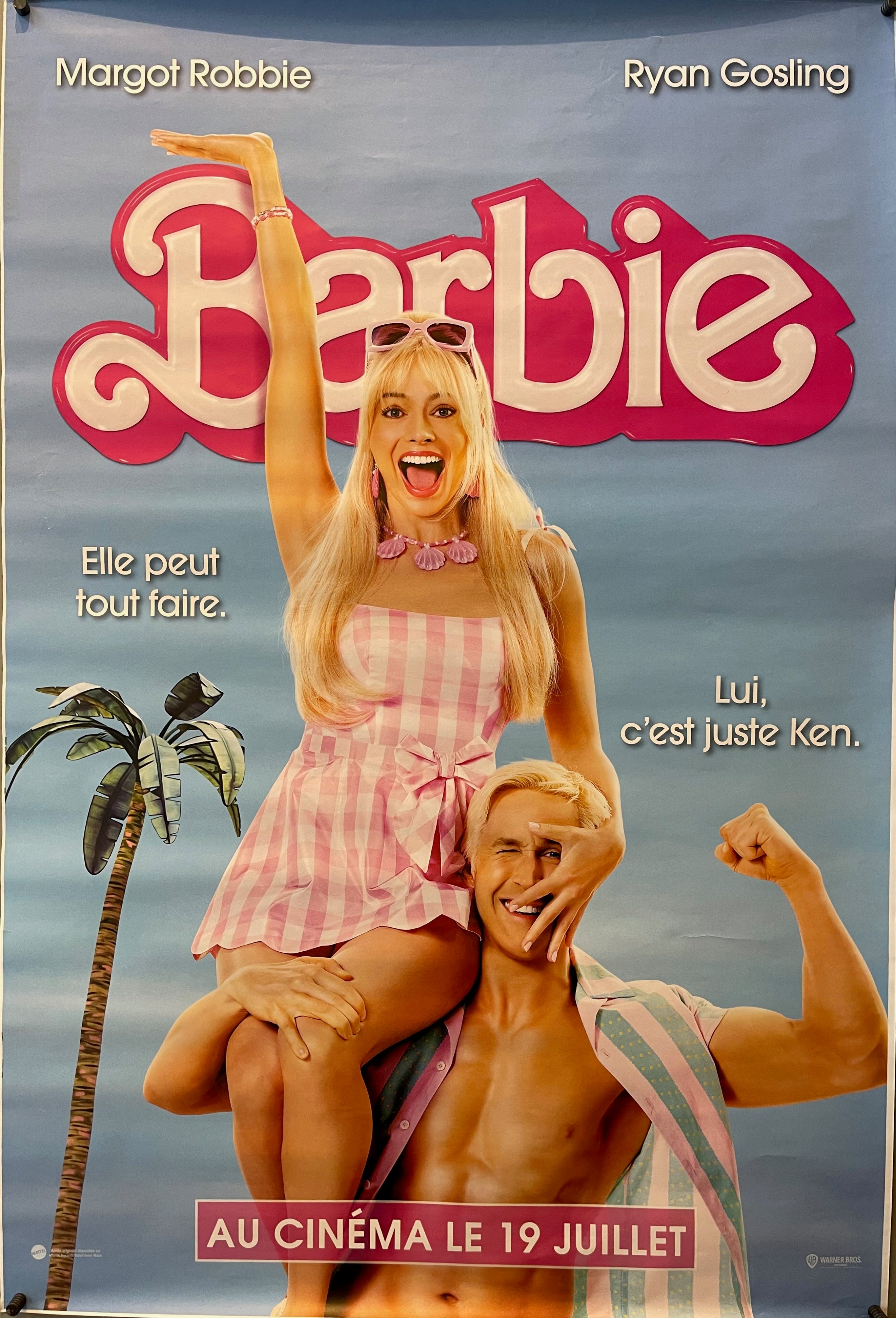 69 x 47 poster for the Barbie movie in French featuring Margot Robbie and Ryan Gosling