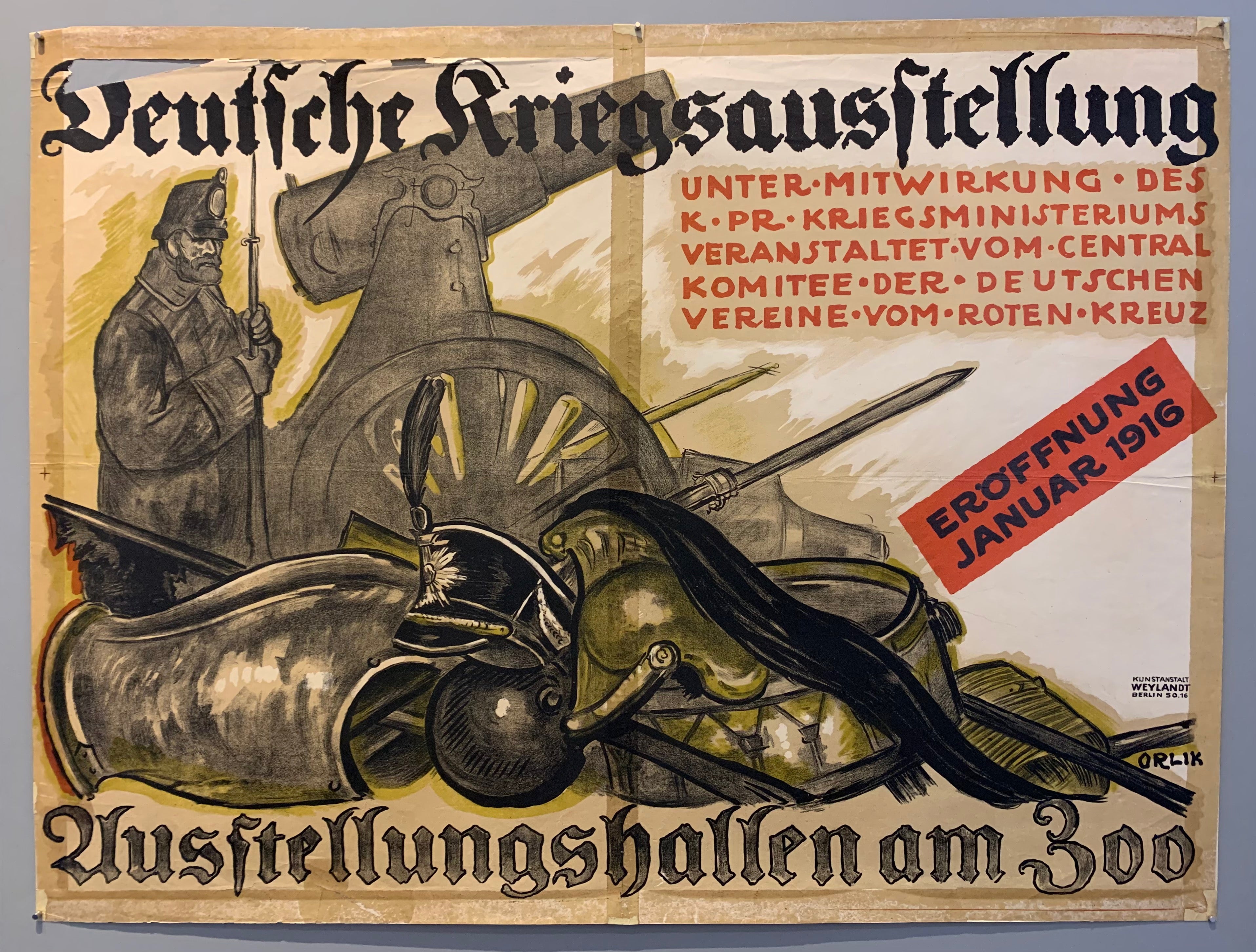 Poster showing a war setting with a general behind a cannon.