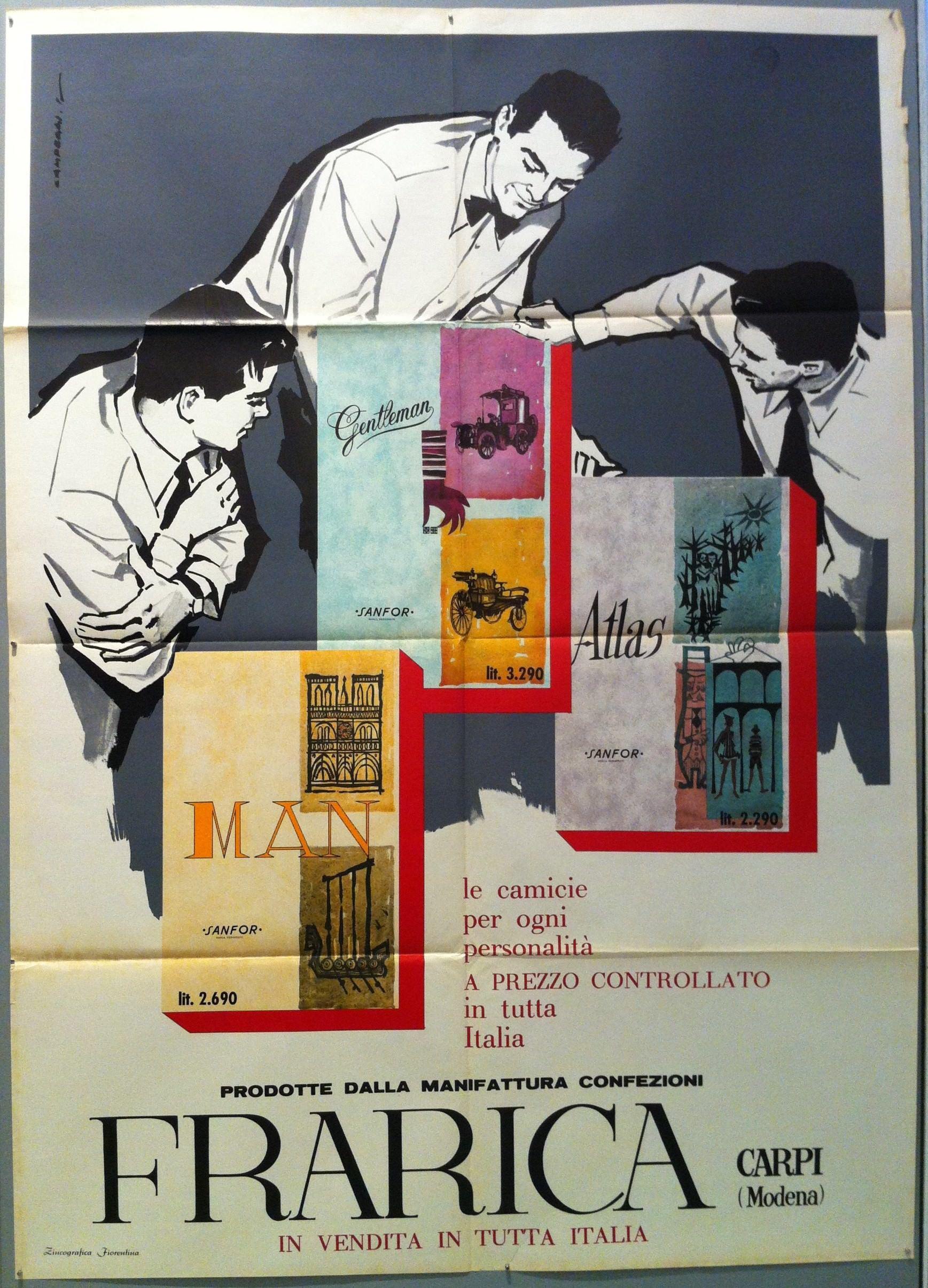 background blue and beige. lettering black. three men in shirt sleeves looking at large books