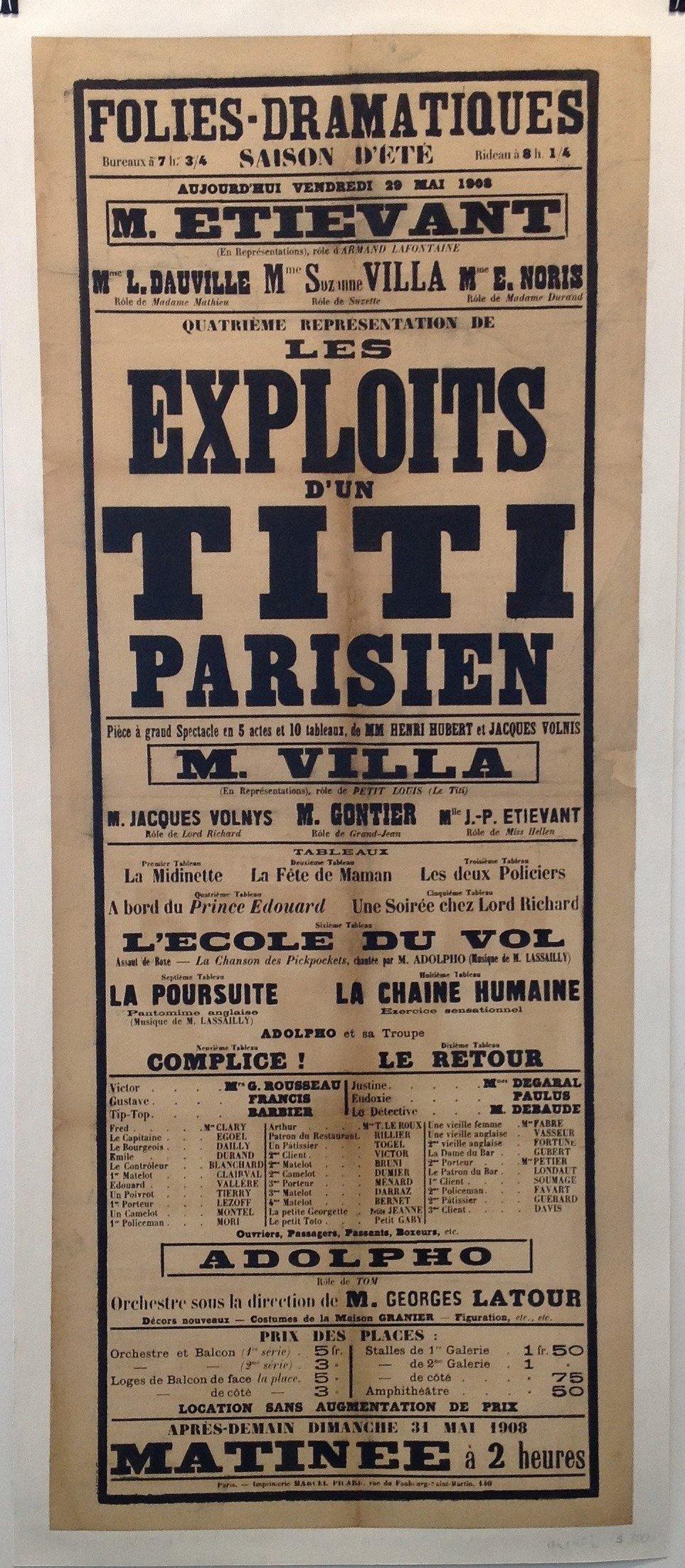Quatrième Représentation de Les Exploits D'un Titi Parisien - Poster Museum
