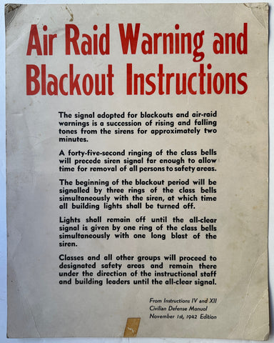 Link to  Air Raid Warning and Blackout Instructions PosterUSA, 1942  Product