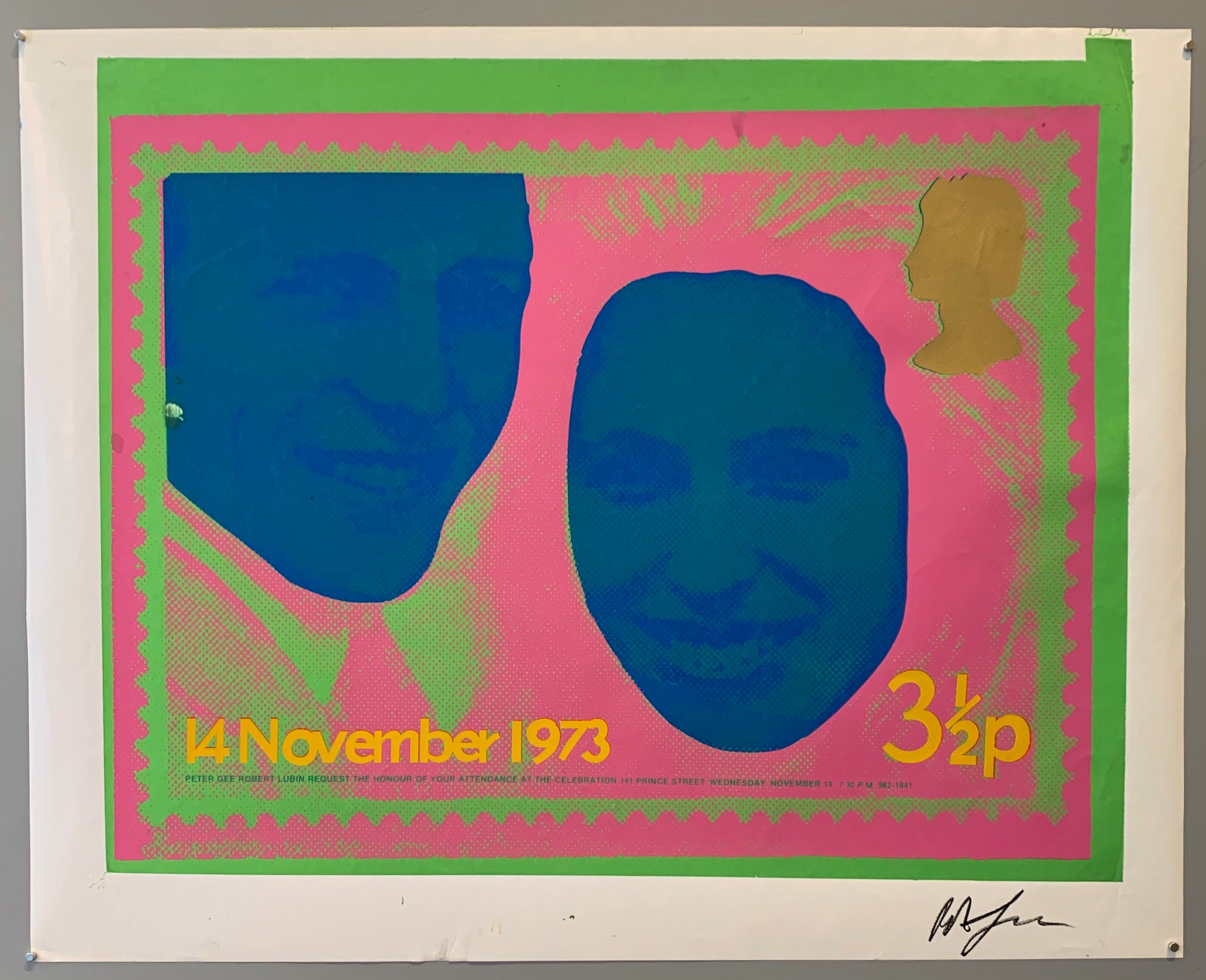 Princess Anne and Mark Phillips stamp by Peter Gee