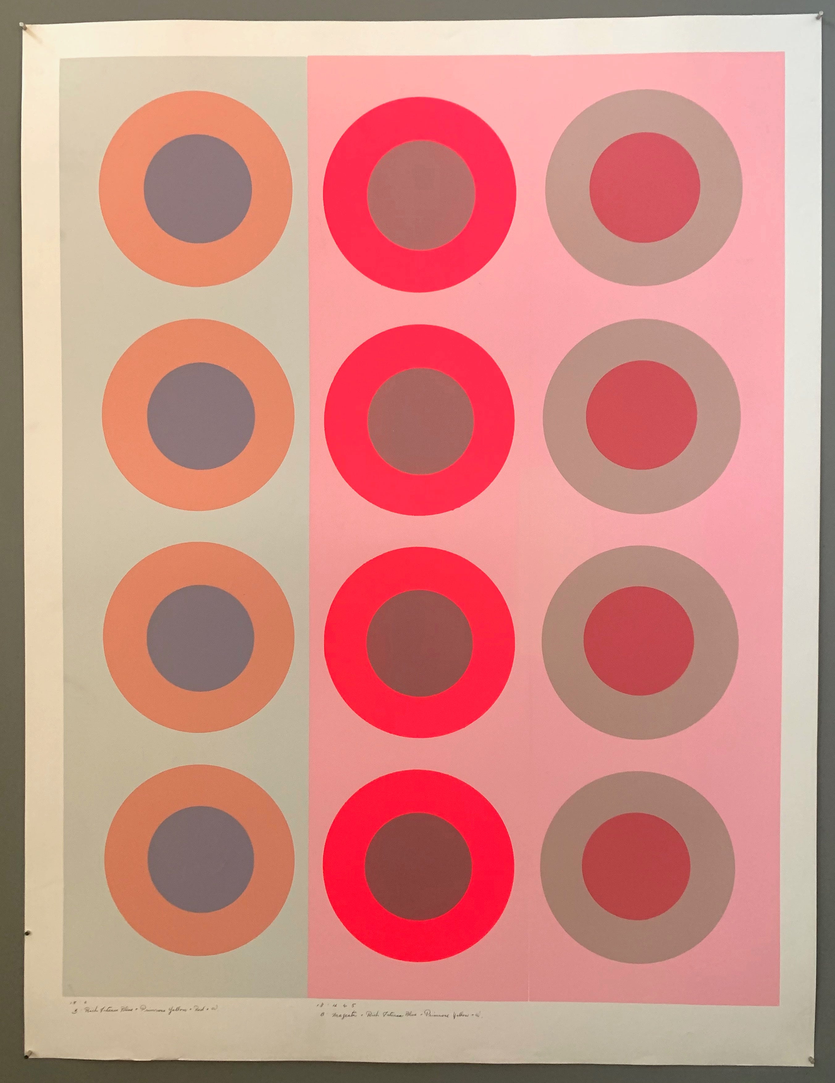 Three panels of pink targets