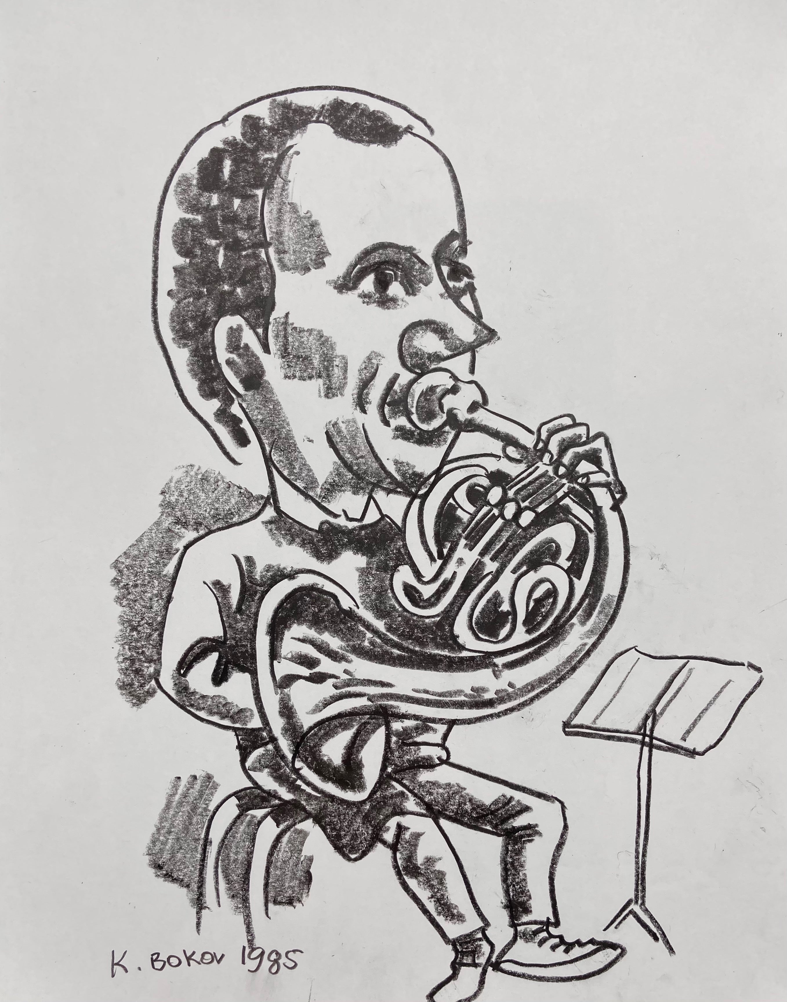charcoal drawing of a musician