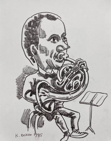Link to The French Horn Konstantin Bokov Charcoal DrawingU.S.A, 1985 Product