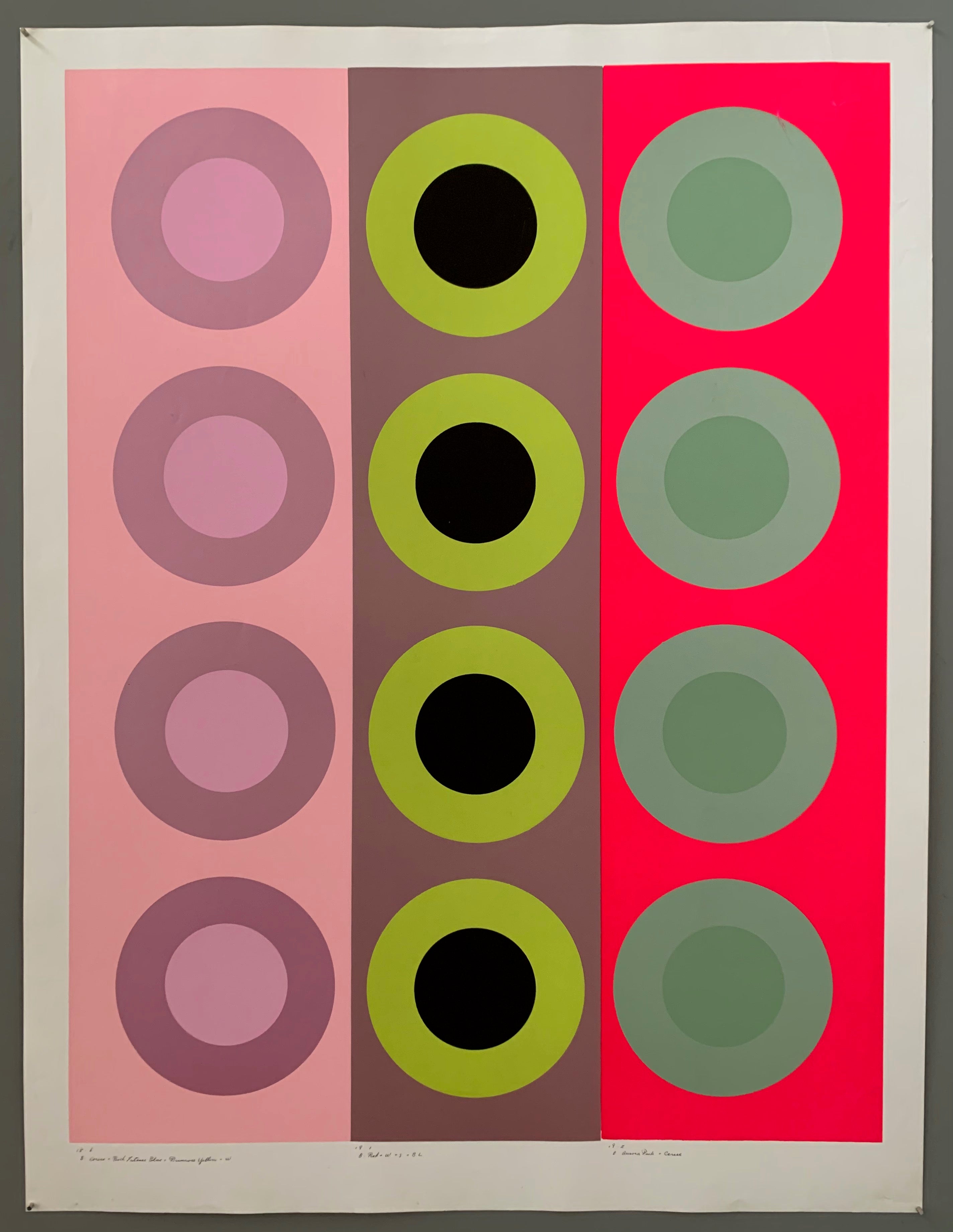 Three rows of targets on colored panels