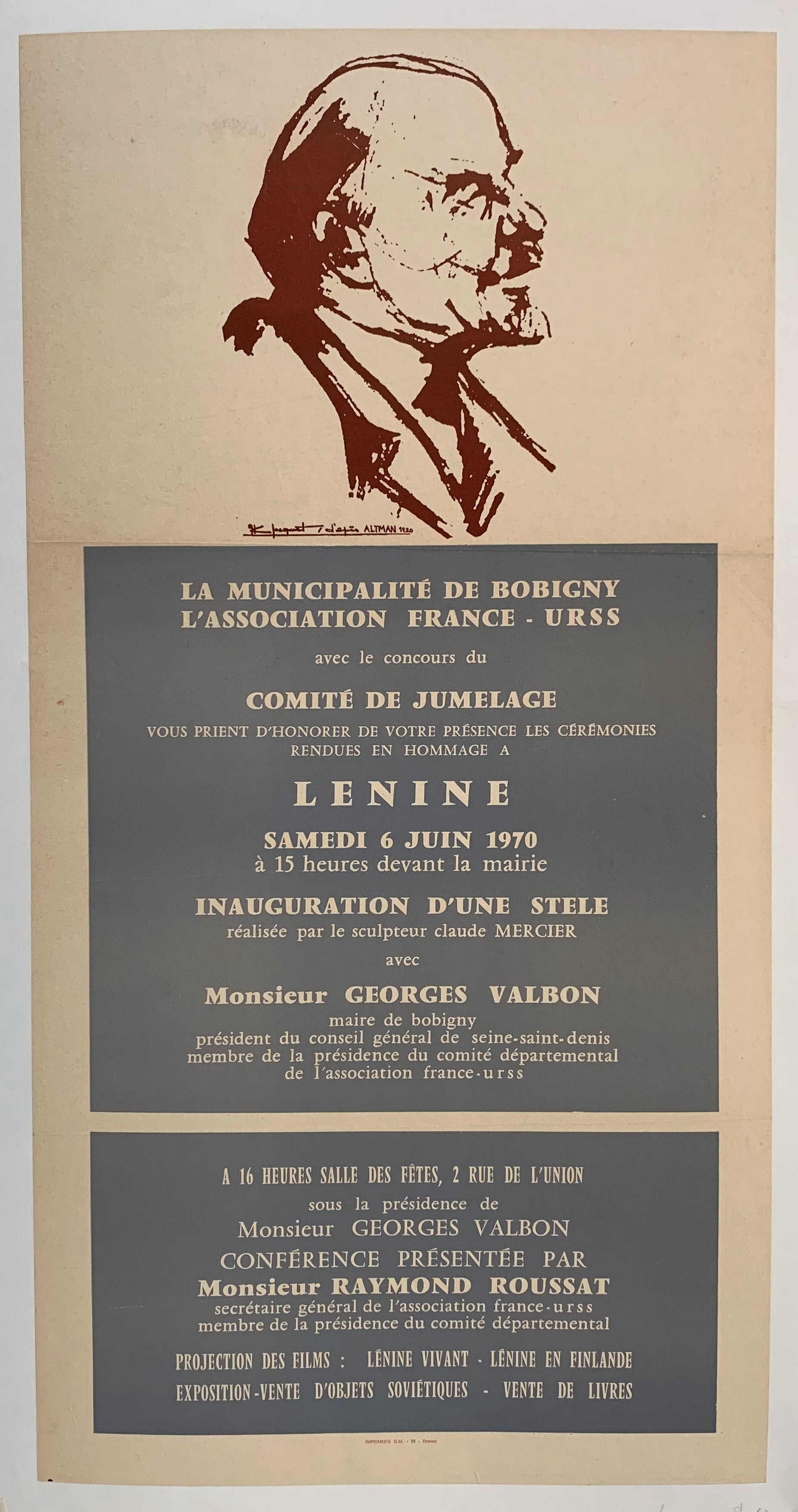 La Municipalité de Bobigny L'Association France - URSS avec le concours du Comite de Jumelage