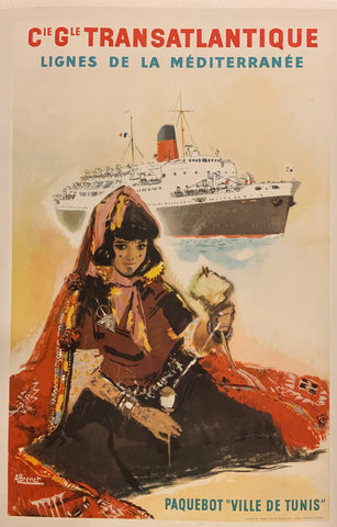 Link to Transatlantique Lignes De La Mediterranee Travel Poster ✓Tunis, c. 1950 Product