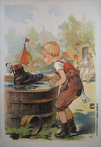 Link to  Boy Blowing Shoe Boat With Sail And Doll In WaterOge  Product