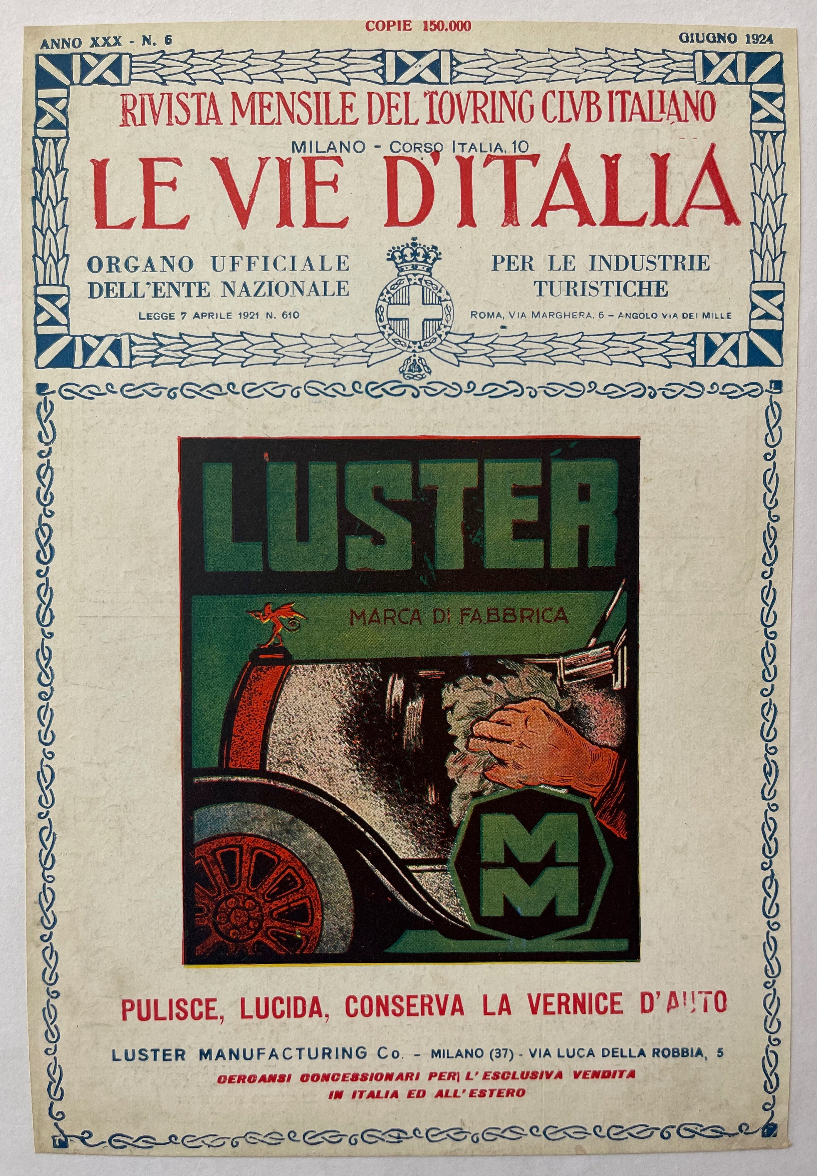 Giugno 1924 Le Vie d'Italia Cover
